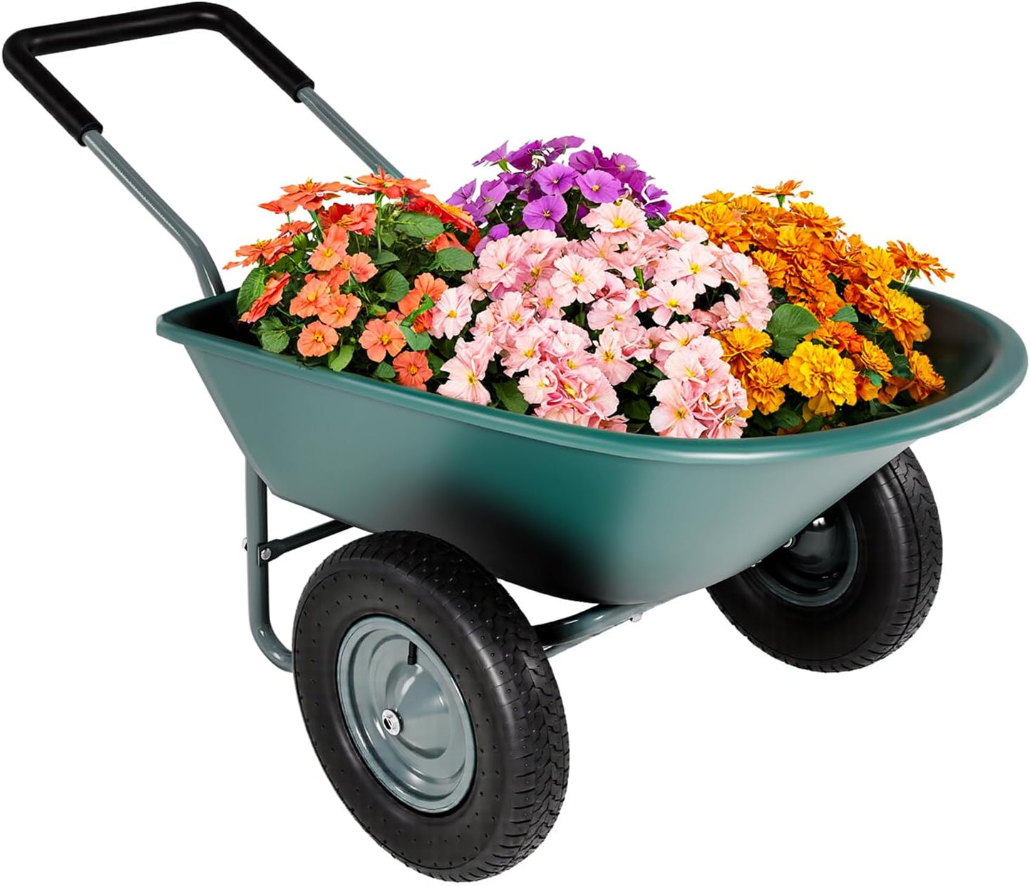 Upgrade 2 Wheel Wheelbarrow, Yard Cart with Padded Handlebar, 14 Inch Pneumatic Tires for High Stability, Ideal for Moving Soil, Plant Shrub, Gardening Tool, Easy Assembly
