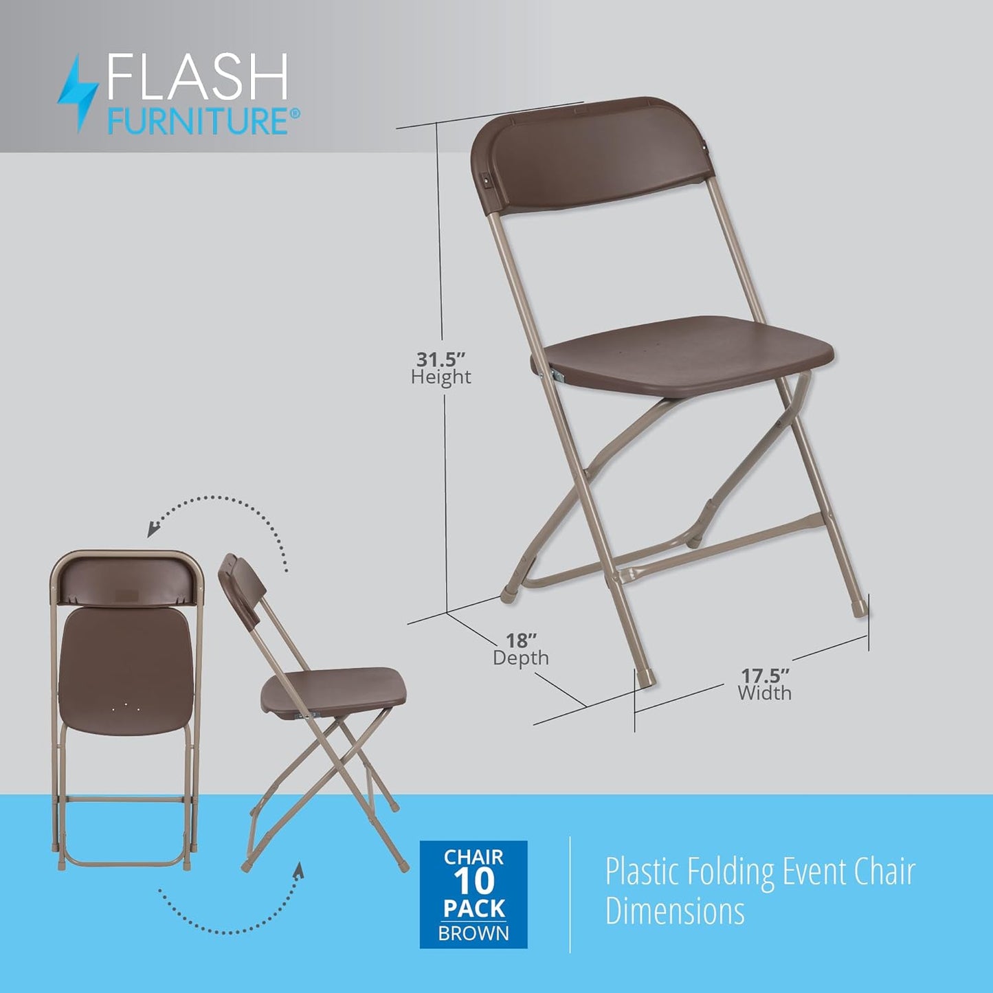 Flash Furniture Hercules Series Plastic Folding Chair Brown - 10 Pack 650LB Weight Capacity Comfortable Event Chair-Lightweight Folding Chair