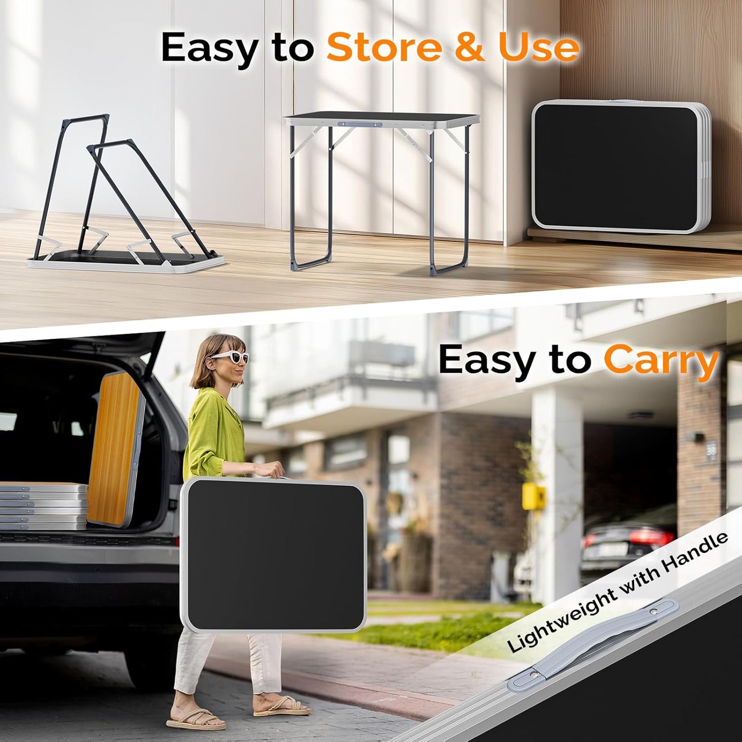 VINGLI 2.3FT Small Camping Table，Portable Camping Table with Carrying Handle, Picnic Table Foldable Table Essentials for Indoor Outdoor