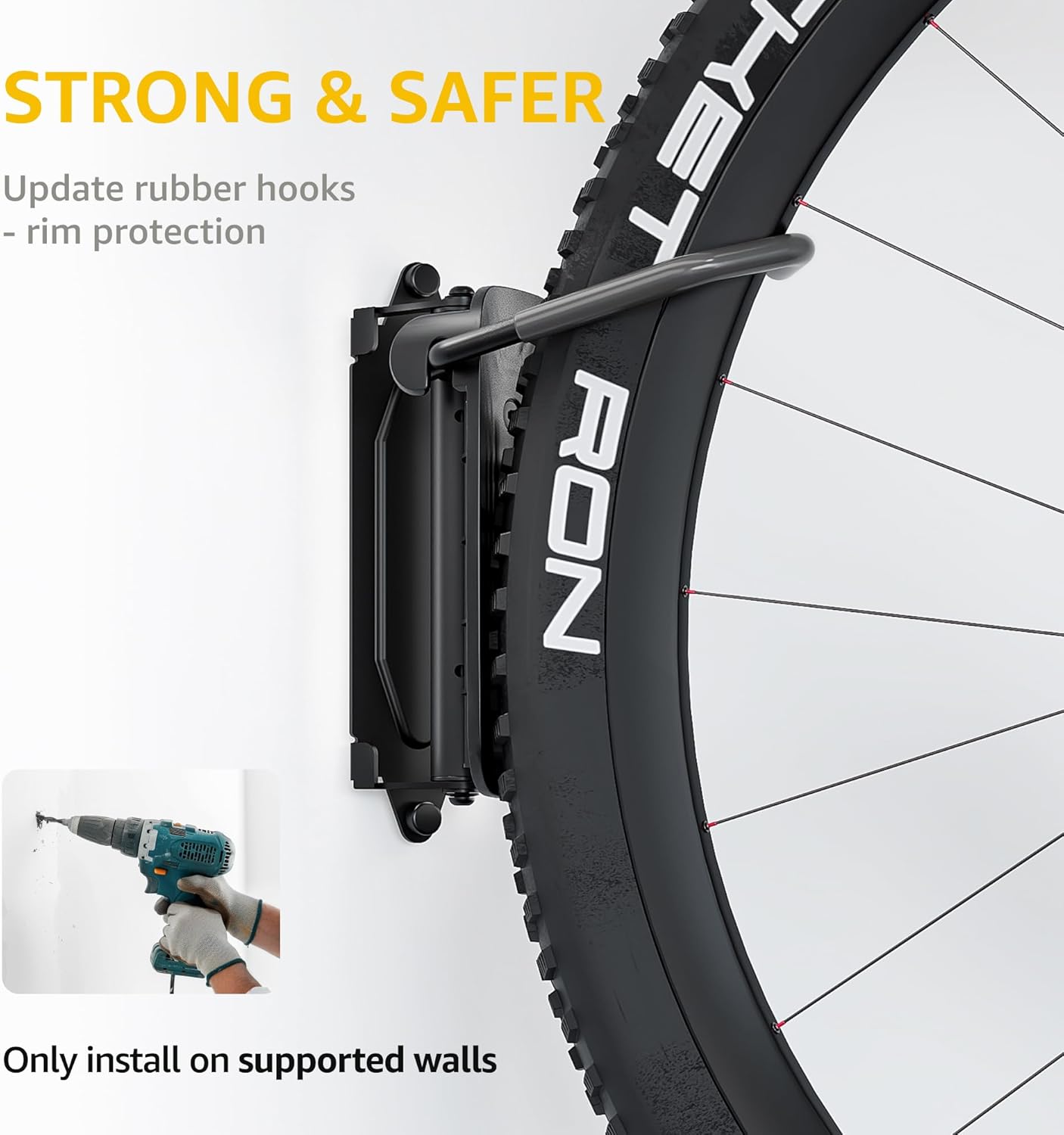 monTEK Swivel Bike Wall Mount – Garage Bike Hanger & Space-Saving Vertical Bike Rack for Garage & Apartment, Sturdy Bike Storage Hook Holds up to 66 lbs, Easy Installation & Scratch-Proof Design