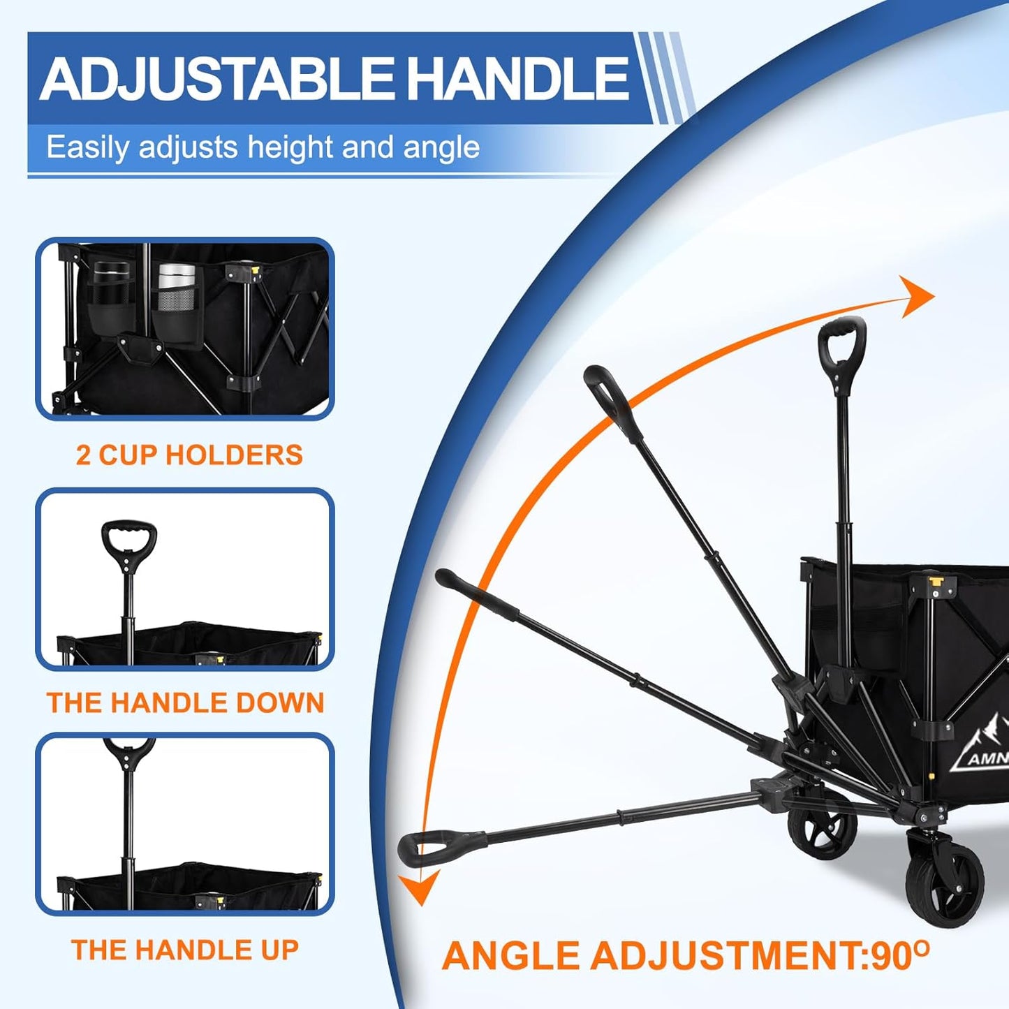 Collapsible Wagon Cart with Wheels Foldable, Folding Wagons Carts with Silent Universal Wheels, Large Grocery Cart On Wheels, Heavy Duty Utility Wagon for Shopping Beach Sports Fishing Camping, 130L