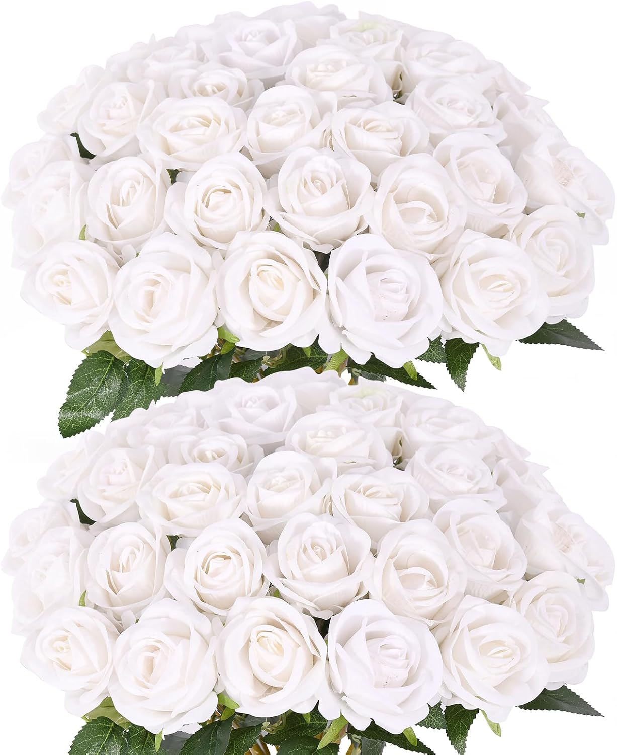 55 PCS Fake Roses Artificial Flowers Bulk, White Roses Bridal Bouquet Silk Faux Rose with Stems for Wedding Flowers Decoration, Valentine's Day, Bridal Bouquet, Anniversary,Home Decor (55PCS, White)