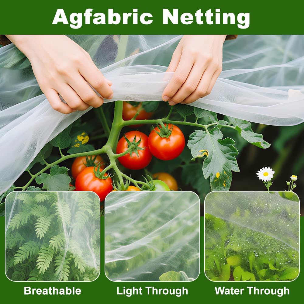 Agfabric Garden Netting 10'x25' Insect Pest Barrier Bird Netting for Garden Protection,Row Cover Mesh Netting for Vegetables Fruit Trees and Plants,White