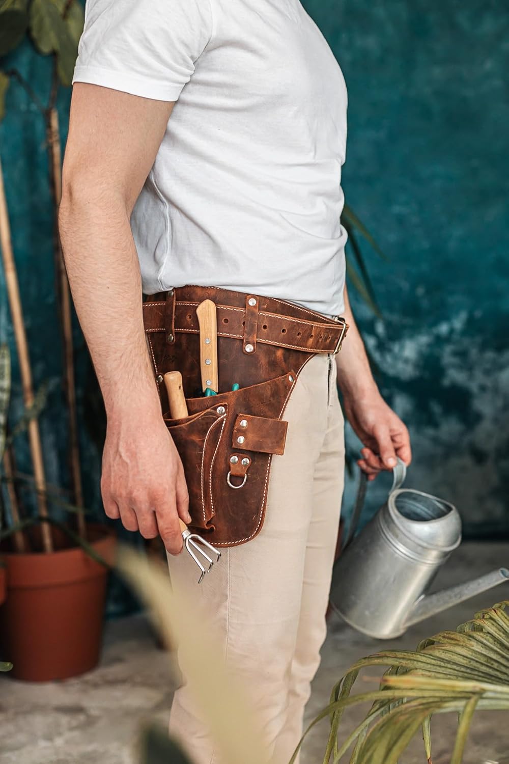 Garden Florist Tool Belt for Men | Leather Tool Belt for Women | Handmade Belt for Gardener, Electrician, and Carpenter | Leather Florist Belt (Brown CrazyHorse) (Brown crazy-horse, one size)