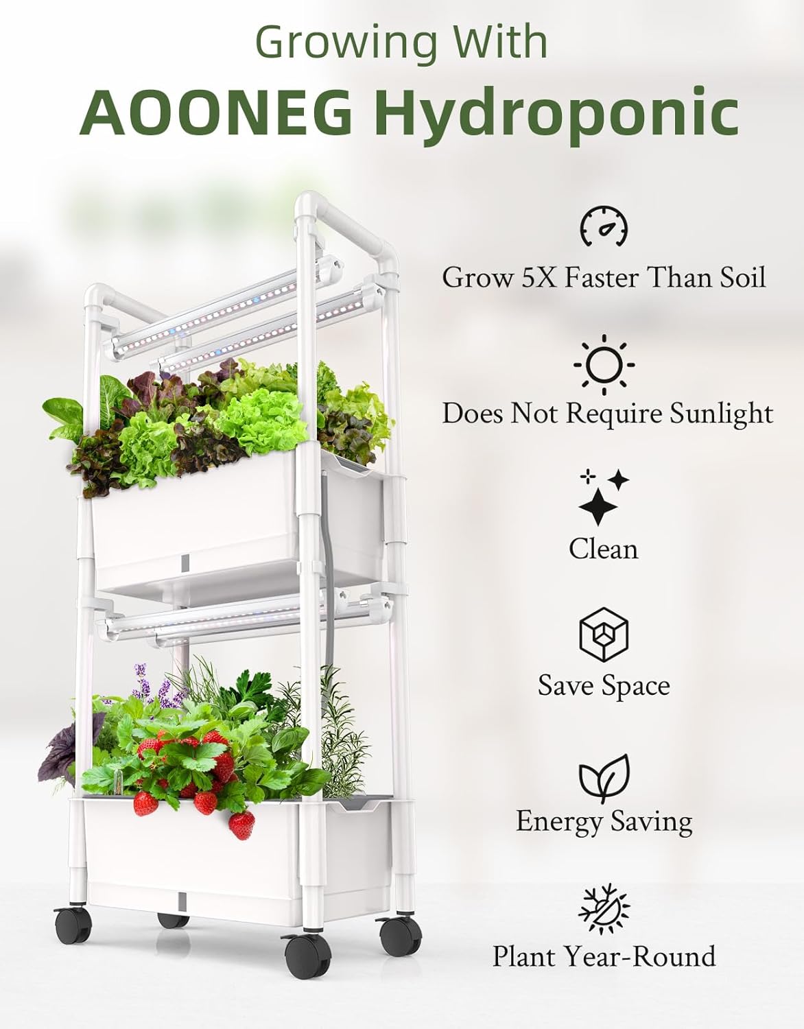 Hydroponics Growing System,AOONEG 28Pods Indoor Herb Garden with LED Grow Light,Hydroponics Growing System Kit with Automatic Timer,Pump System,Adjustable Height (No Seed,Glossy White, 2Layer-28Pods)