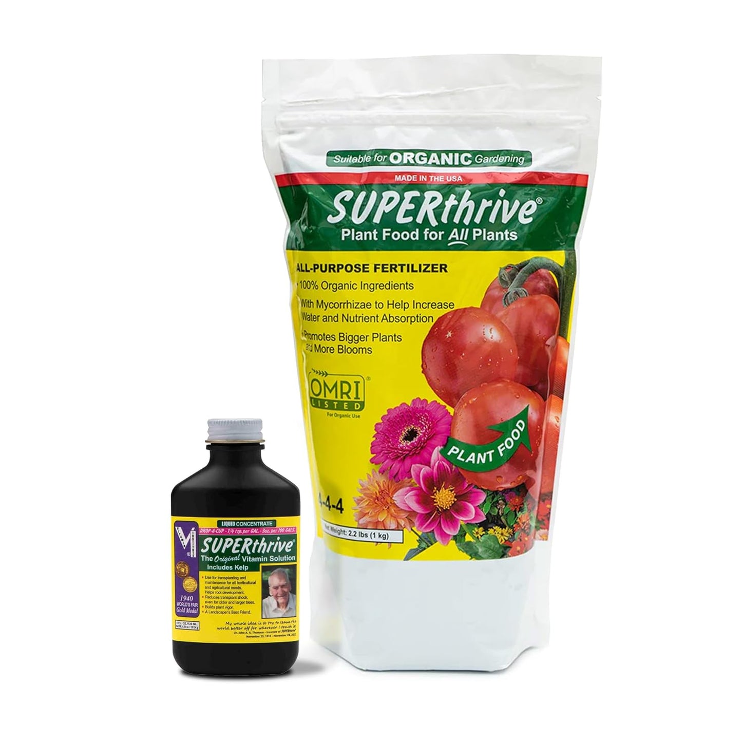 SUPERthrive Plant Vitamin Solution 4 oz. + Organic 4-4-4 All-Purpose Fertilizer Set, 2 Pack