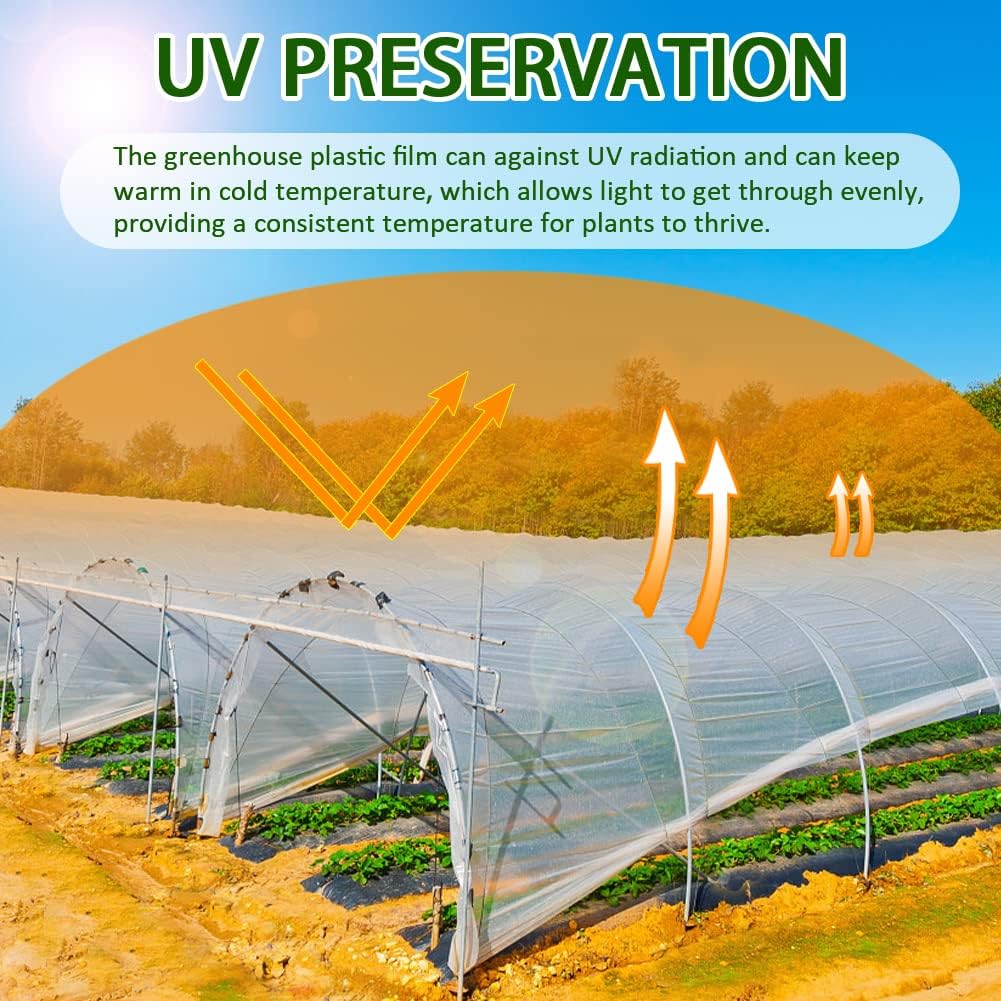 6 mil Greenhouse Plastic Film Sheeting Cover 8 x 26 Ft UV Resistant Clear Polyethylene Film Green House Hoop Farm Plastic Cover for Gardening, Farming, Agriculture