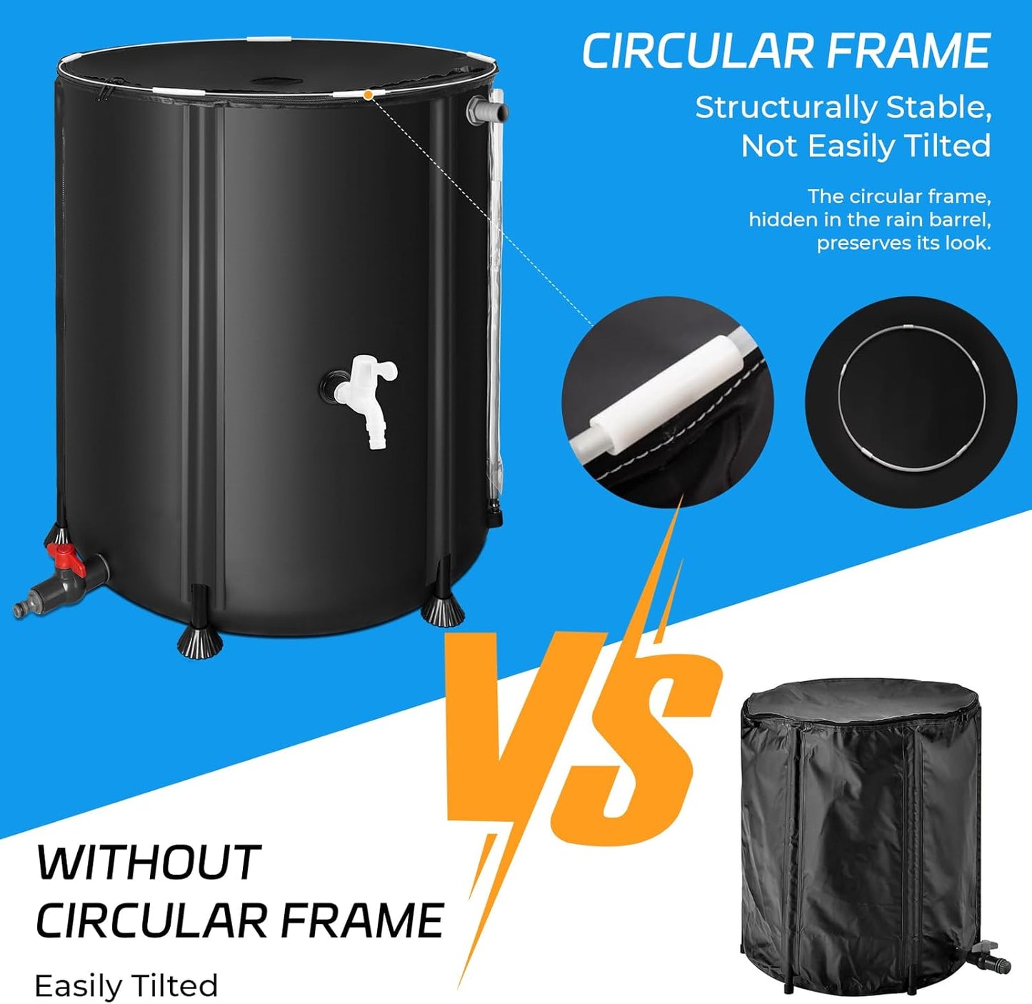 Rain Barrels to Collect Rainwater from Gutter - Portable Water Storage Tank Water Barrel Rainwater Collection System Rain Catcher Include Filter Two Spigots and Overflow Kit (53 Gallon, Black)