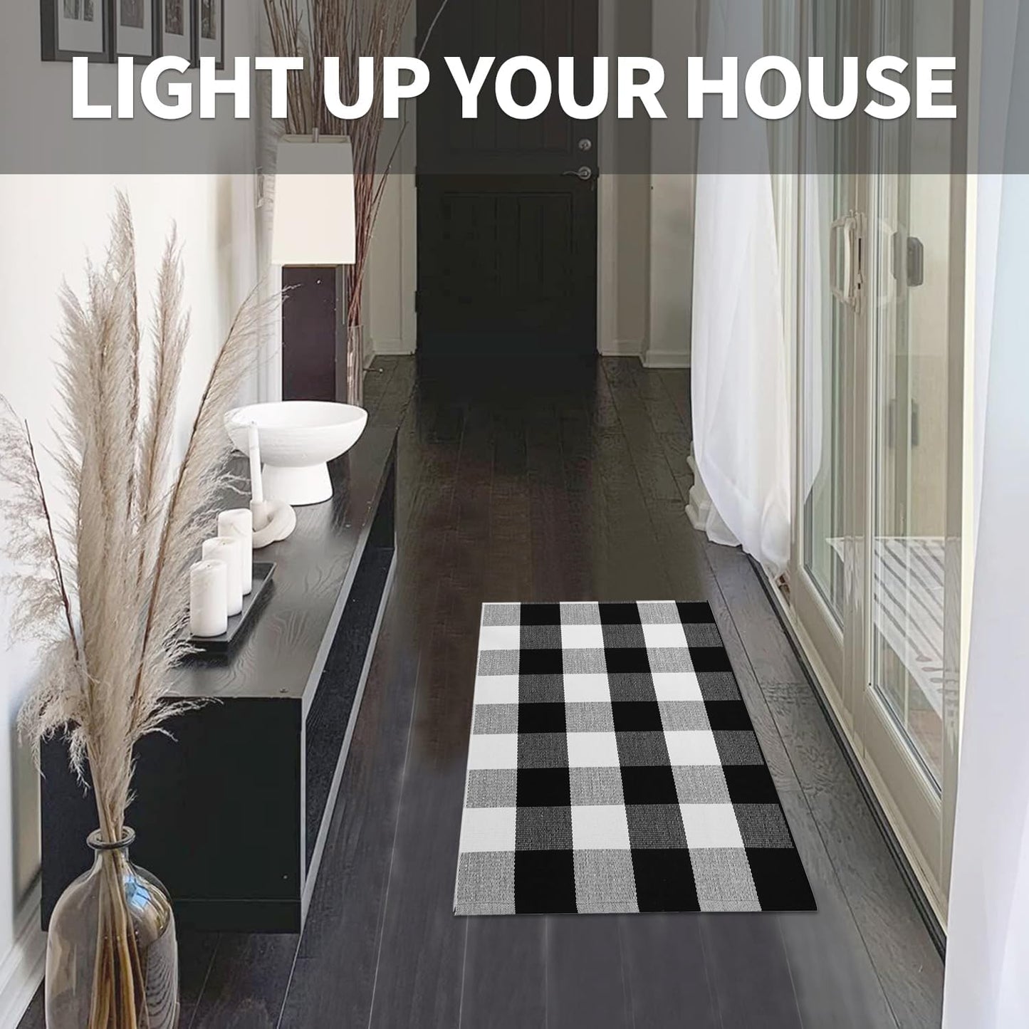 IOHOUZE Buffalo Plaid Checkered Rug 2x3 Ft Front Door Mats, Washable Area Rugs for Front Porch Decor, Spring Summer Welcome Mats Outdoor, Black White Rug for Farmhouse/Entryway/Home Entrance
