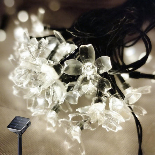 Solar String Lights, 50 LED Outdoor Flower Patio Lights Waterproof, Fairy Lights for Outside Patio Garden Fence Yard Christmas Tree Decor, Pure White
