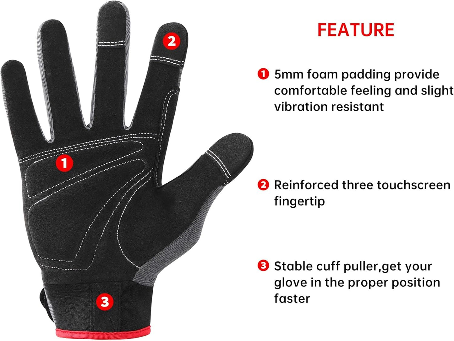 DULFINE Flex Grip Mechanic Work Gloves for Men,Black and Red Utility Safety Working Gloves Touch Screen,Excellent Grip,Ideal for Working on Cars and Outdoor Jobs(Large)