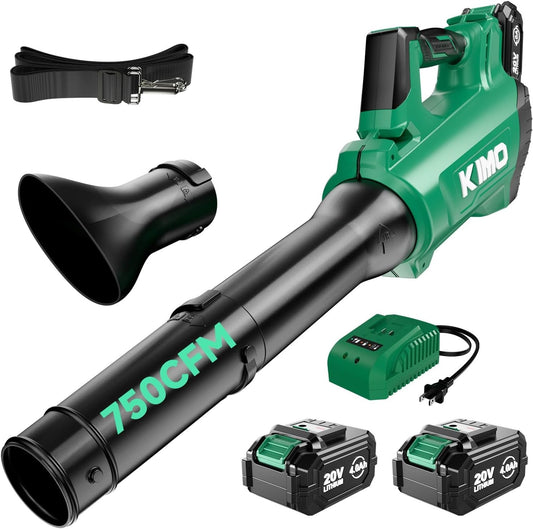 K I M O. Cordless Leaf Blower Vacuum Combo, 3 Nozzles&3 Modes for Inflation & Deflation, 20000RPM 150MPH Variable High Speed, 20Inch Extended Tube, 2 Pack 20V Battery Powered Leaf Blower for Lawn Care