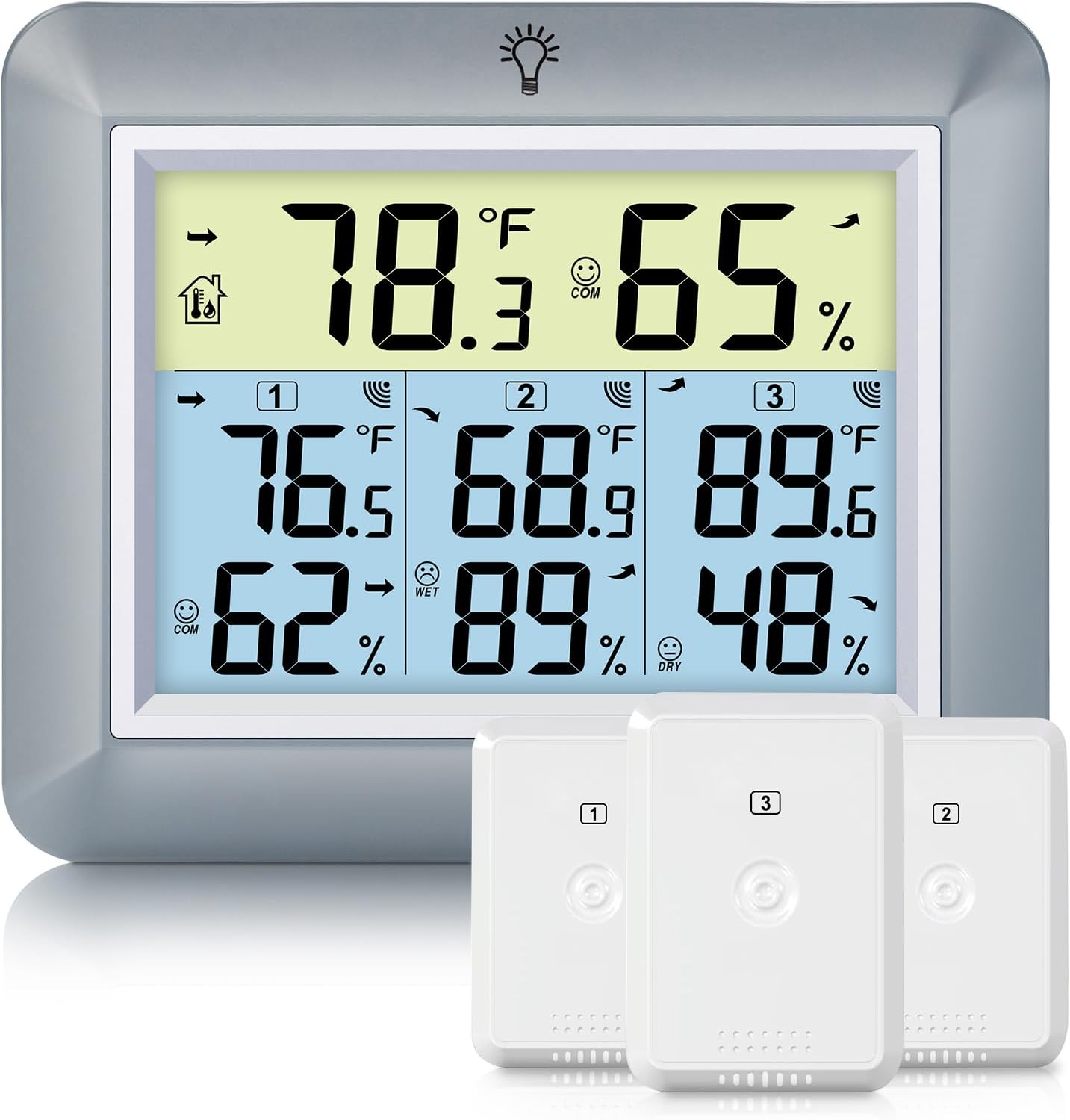 Urageuxy Weather Station Wireless Indoor Outdoor Thermometer with 3 Sensors, Remote Temperature Monitor with Humidity for Home, Baby Nursery, Room, Attic, Patio, Grey