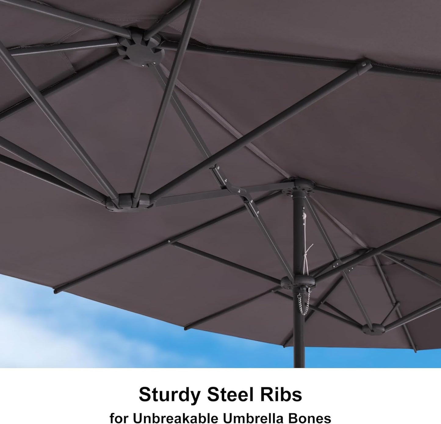 PURPLE LEAF 14ft Patio Market Umbrella Outdoor Double-Sided Umbrella with Base and Crank Rectangle Table Umbrella for Pool Deck Garden, Light Grey