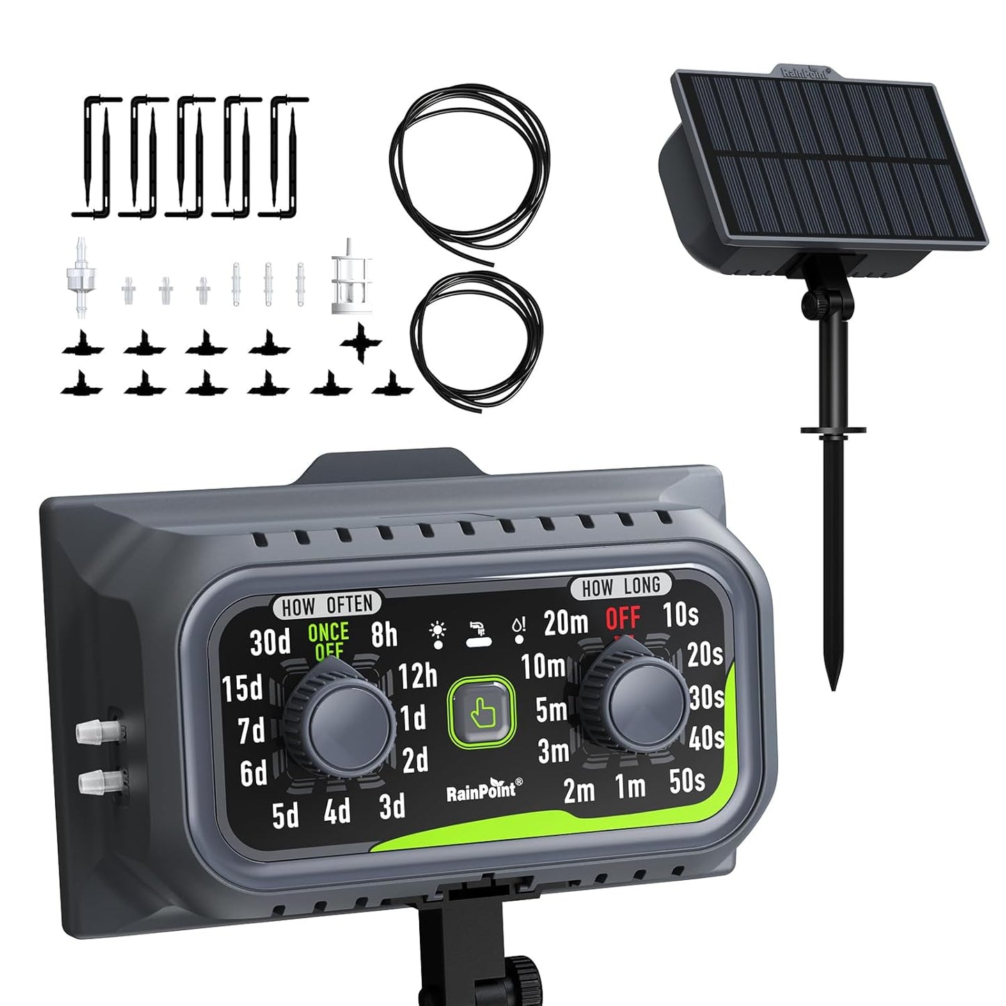 RAINPOINT Compact Programmable Solar Automatic Drip Irrigation Pump Kits Support Up to 20 Plants, Automatic Plant Waterer Self Watering Indoor/Outdoor Vacation Free Low Water Auto Shut-Off