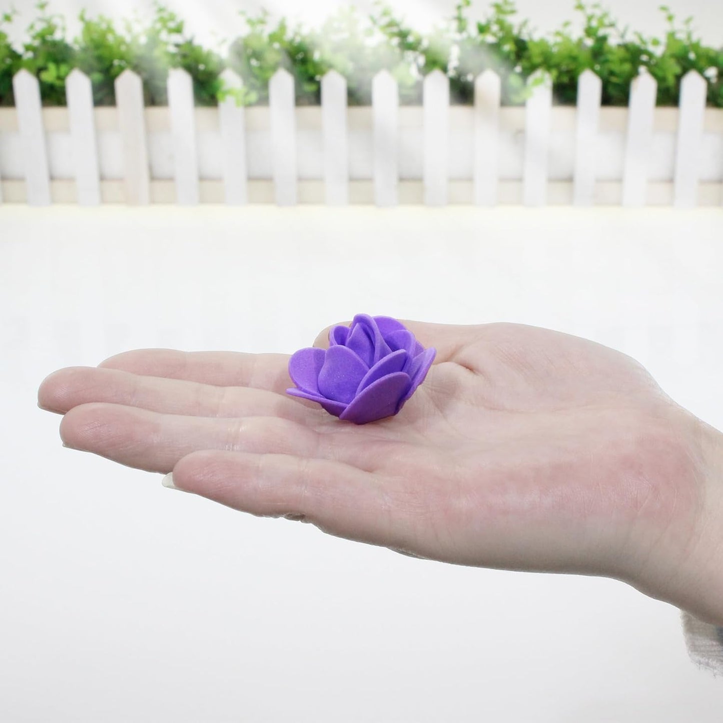 500 Pcs 1.4 Inch Mini Artificial Flowers Head Bulk 5 in 1 Set Faux Foam Fake Small Rose Tiny Baby Flores Bouquet Cake Gift Home Decoration DIY Craft (Purple)