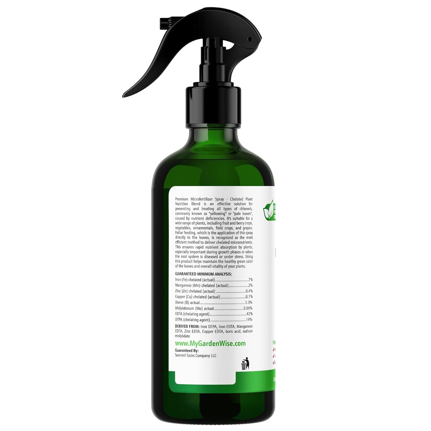 Premium Microfertilizer Foliar Spray - Chelated Plant Nutrition Blend with Chelated Iron for Vegetables. Perfect for Hydroponics, Pots, and Open Soil. Ready to Use (8 OZ)