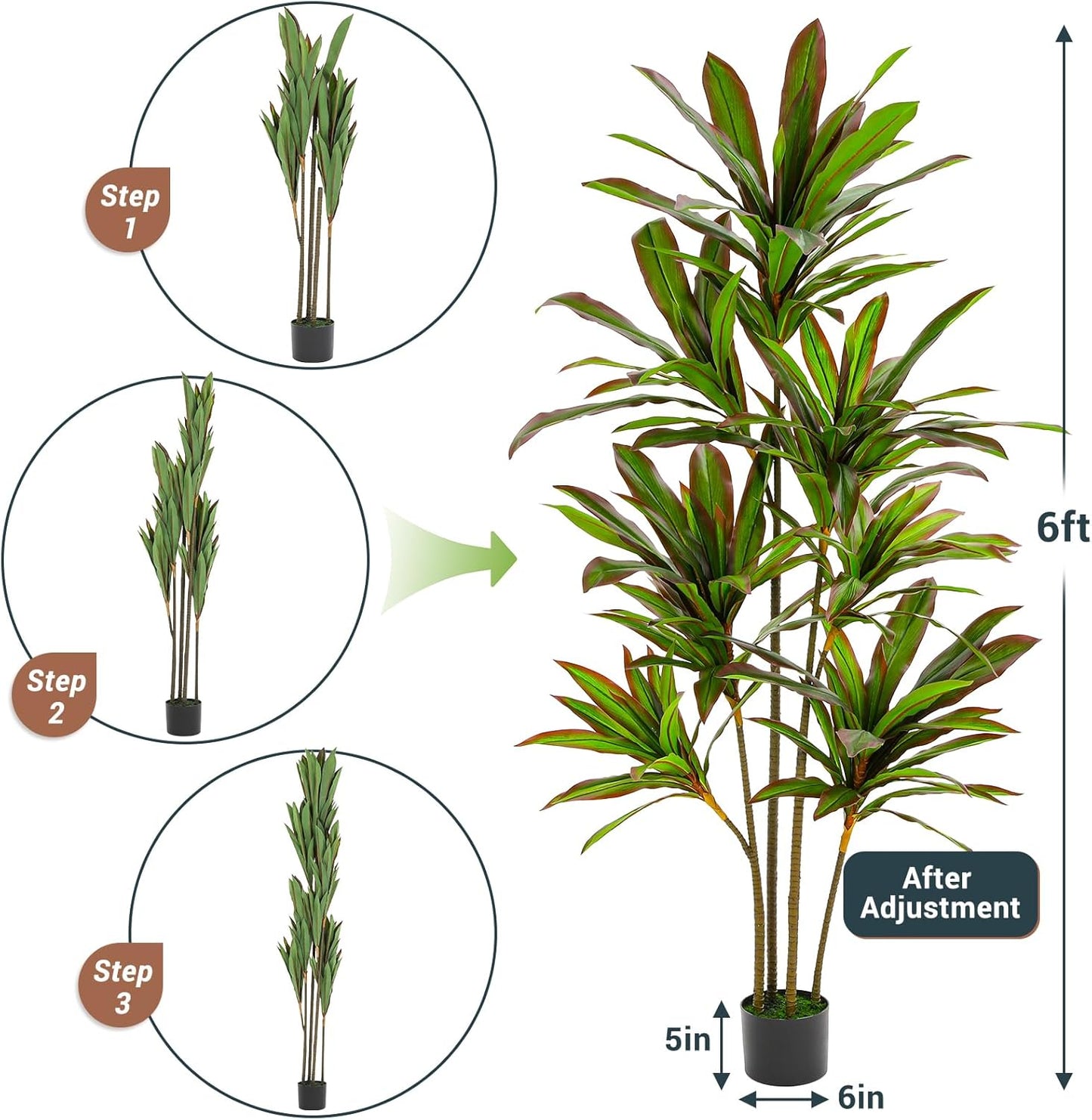 VIAGDO Dracaena Silk Plant Artificial 6ft Faux House Plants with Red Leaf Margin Fake Yucca Palm Trees in Pot Realistic Dragon Tree for Living Room Home Office Decor Indoor Outdoor