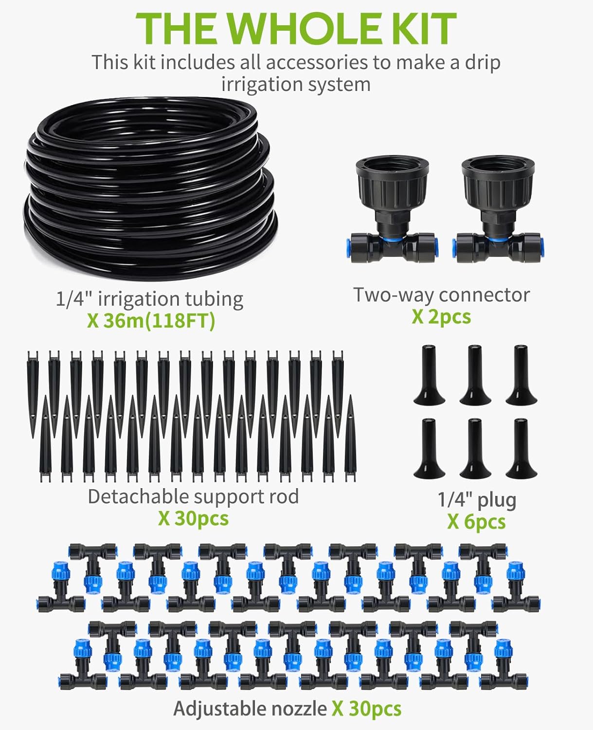 HIRALIY 118FT Greenhouse Misting Drip Irrigation Kit, Hanging Plant Watering, Garden Watering System with 1/4" Blank Tubing and Misting Nozzles, Quick Connector Design Automatic Irrigation System