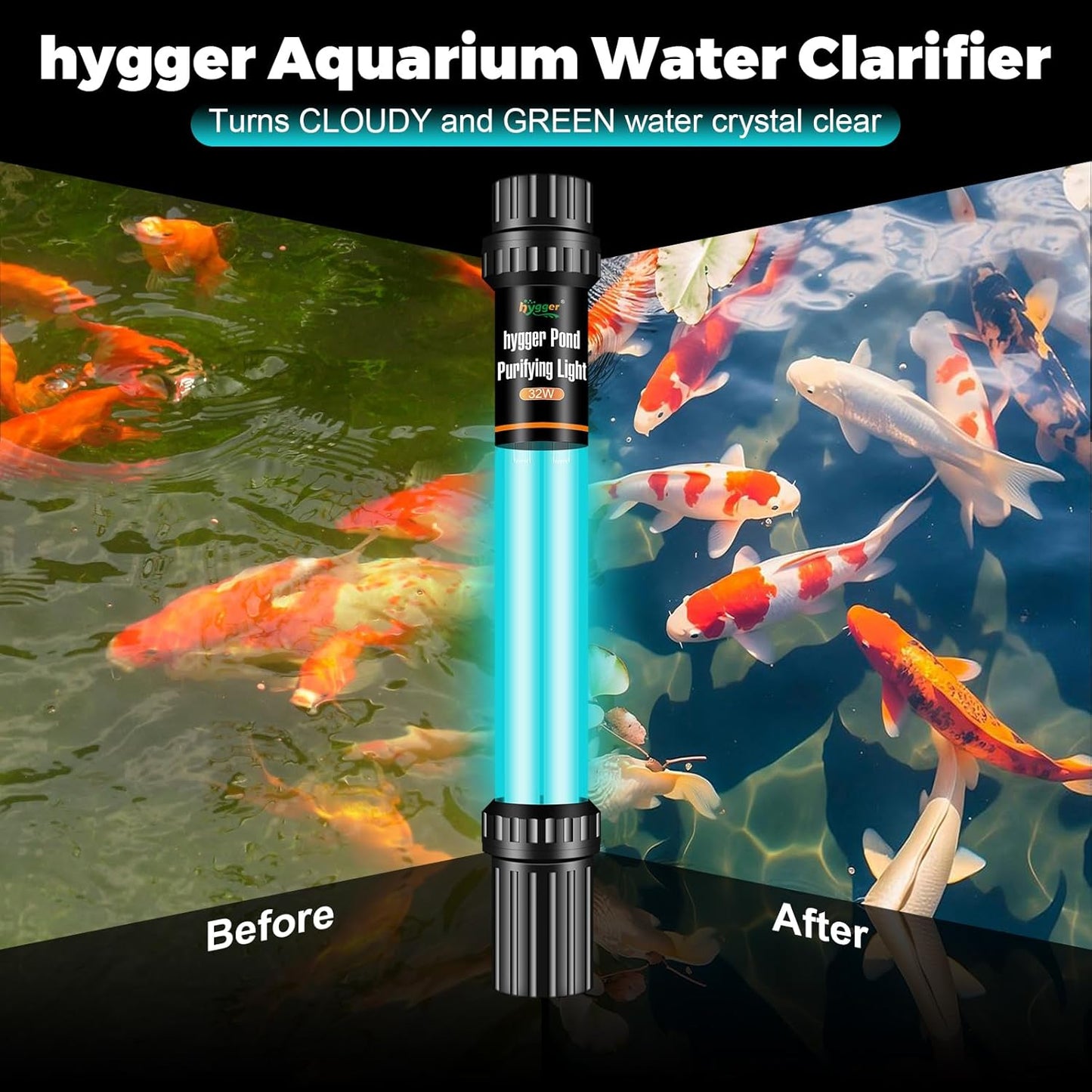hygger 20W Aquarium U-V Light for 100-1200 Gallon, Pond Water Clarifier for Green Water and Algae Clean, for Koi Pond, Large Fish Tank, Swimming Pool, Cold Plunge, Spa