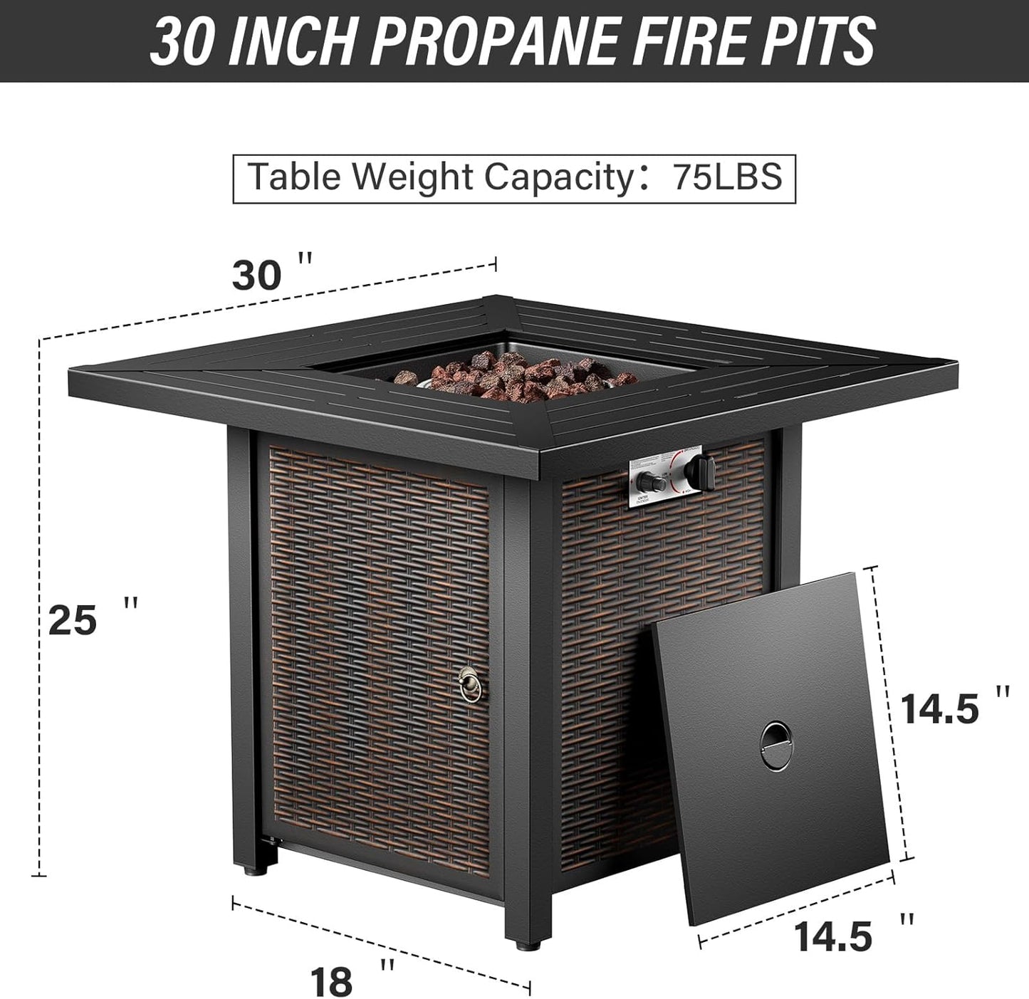 7 Pieces Patio Furniture Set with Fire Pit Table - 4 Outdoor Swivel Rocker Chairs with 50000BTU Propane Fire Table and 2 Side Table, Outdoor Conversation Set for Casual Gathering Gray