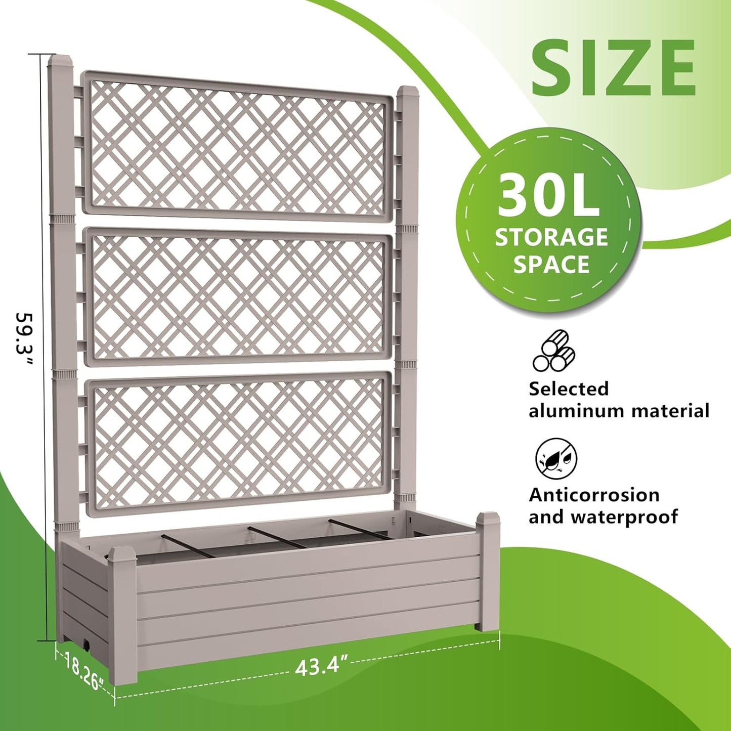 Elevated Raised Garden Bed,Outdoor Large Resin Patio Planter Box Stand Divisible with Drain Plug,Water Monitor for Plants Vegetables Flowers Fruits(Grey)