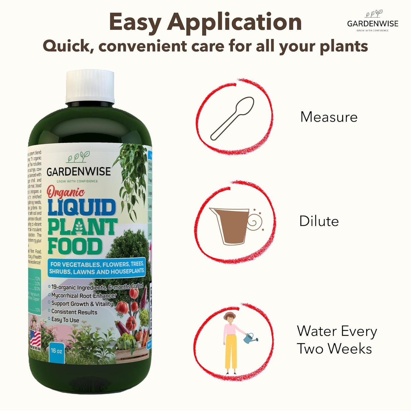 Organic Liquid Plant Food for Indoor Houseplants – All Purpose Fertilizer for Potted Plants, Vegetables, Succulents, Orchids, Roses – Miracle Growth with Mycorrhizae (16 oz)