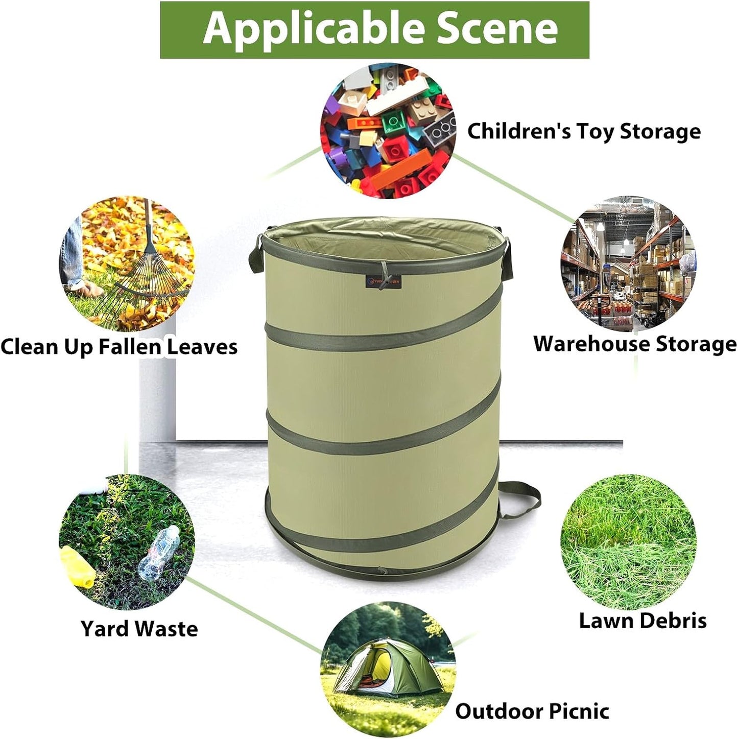 YUDI & GARDEN 45 Gallon Hard Bottom Collapsible Garden Bag｜Collapsible Trash Can｜Camping Trash Can, for Collecting Weeds or Party and Yard Waste