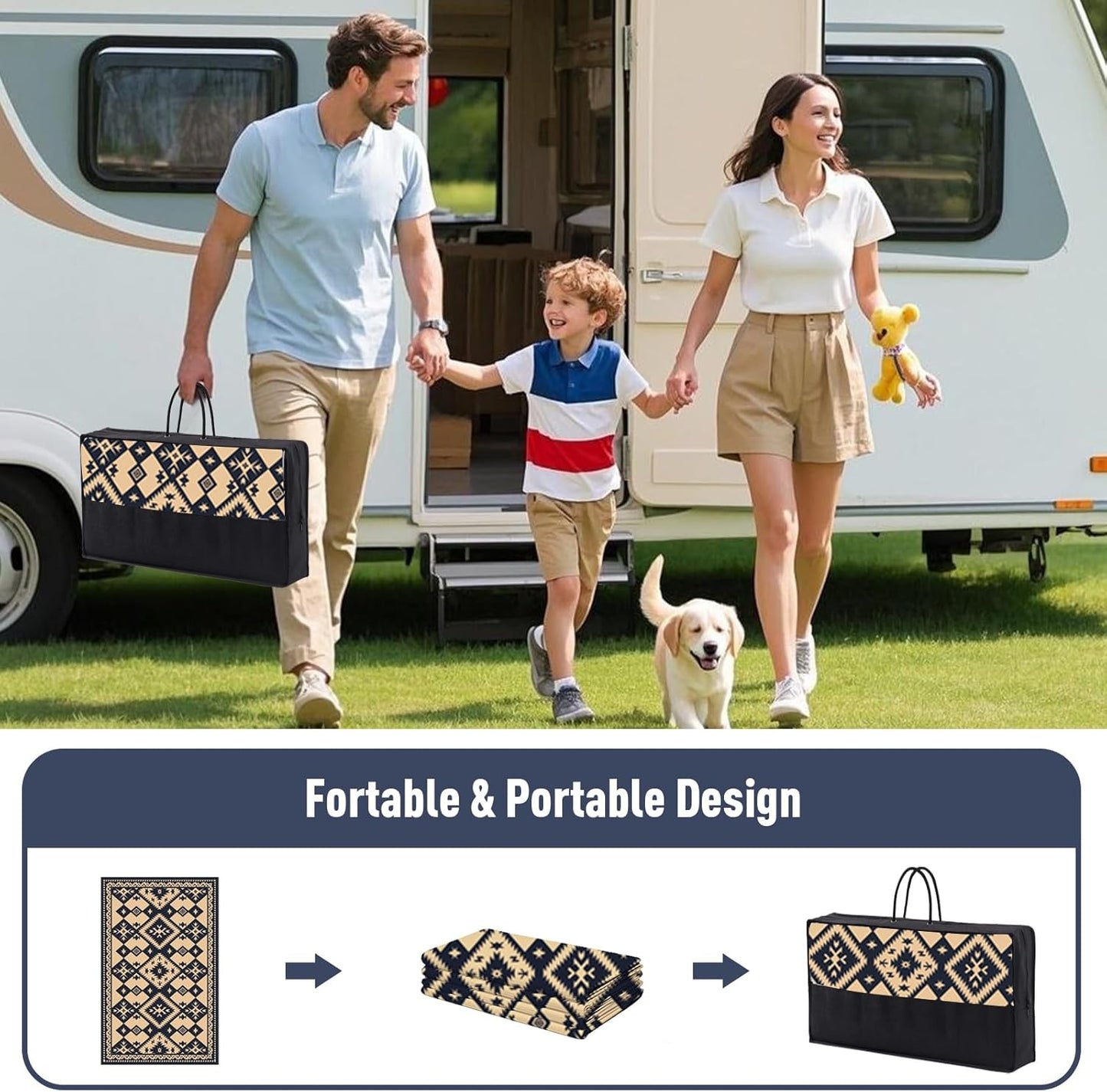 WILDROOTS 5x8 Feet Plastic Bohemian Outdoor Rug, Stain Resistant Waterproof Reversible Outdoor Patio Rug, Fade Resistant Camping Rug