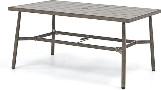 HAPPATIO Patio Table for 6, Large Modern Rectangle Outdoor Dining Table with Umbrella Hole and Adjustable Feet, All Weather Aluminum Patio Table for Garden, Backyard and Poolside, Grey