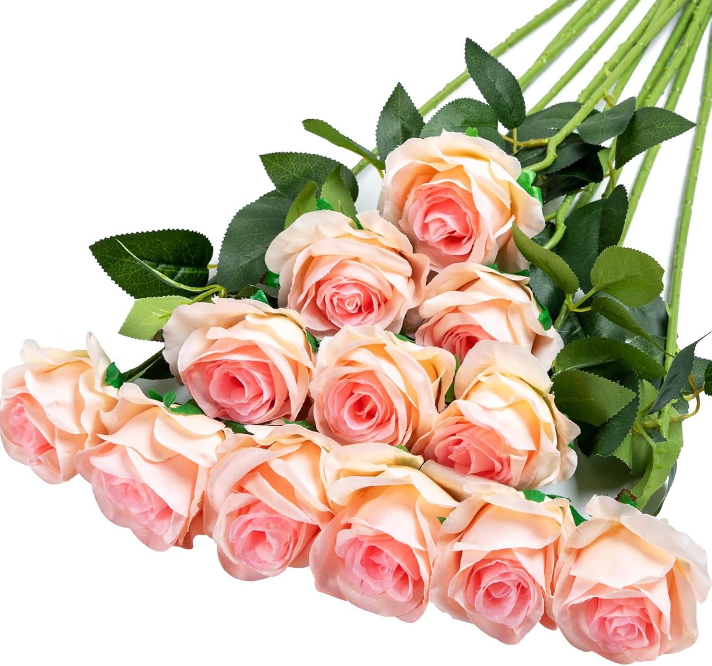 Hawesome 12PCS Artificial Silk Flowers Realistic Roses Bouquet Long Stem for Home Wedding Decoration Party (Gradient Light Pink)
