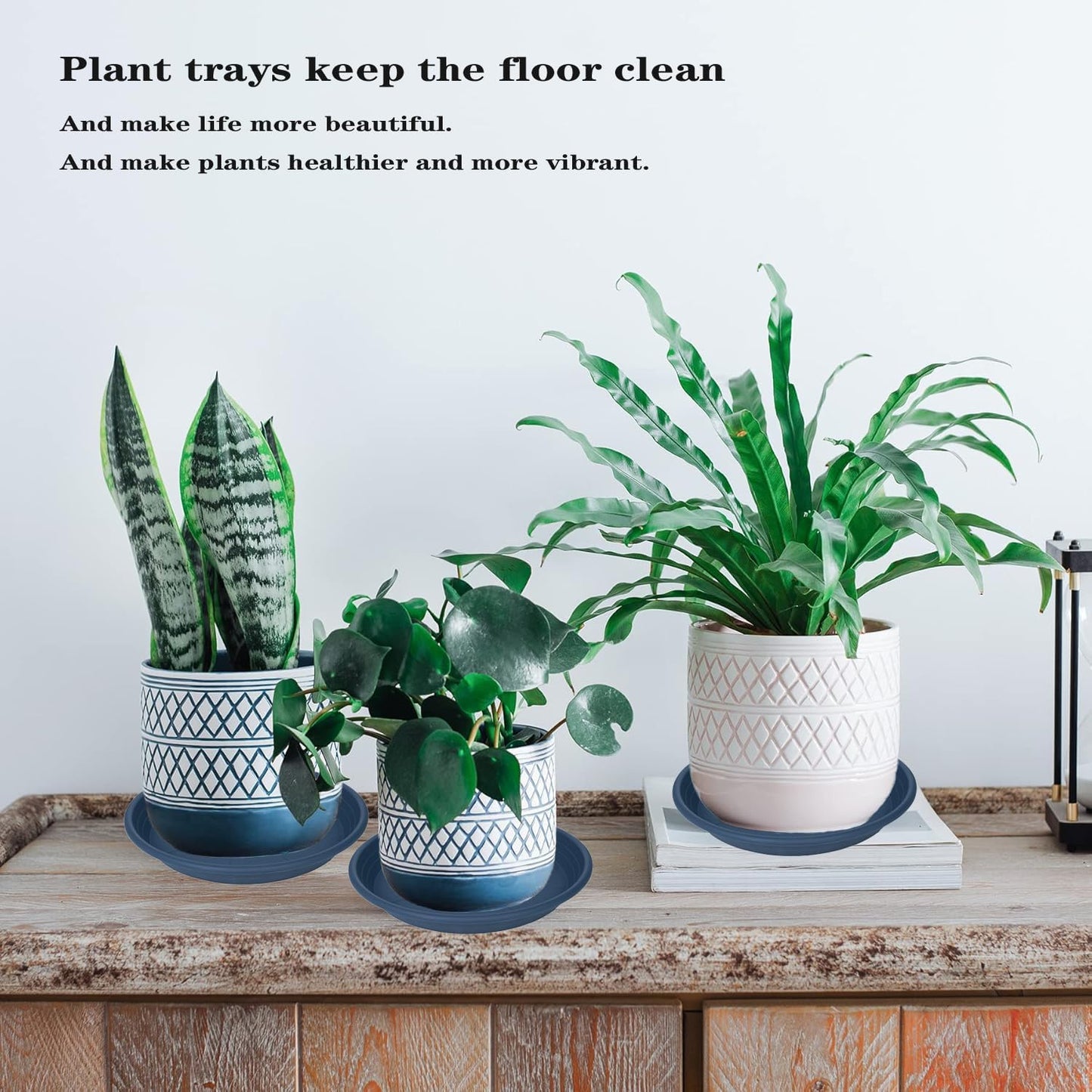 2 Pack of 22 inch Plant Saucer, Large Plant Tray, Heavy Sturdy Plant Drainage Tray for Indoors, Bird Bath Bowls, Sturdy Plastic Pot Tray for Planter 20 21"(Blue)