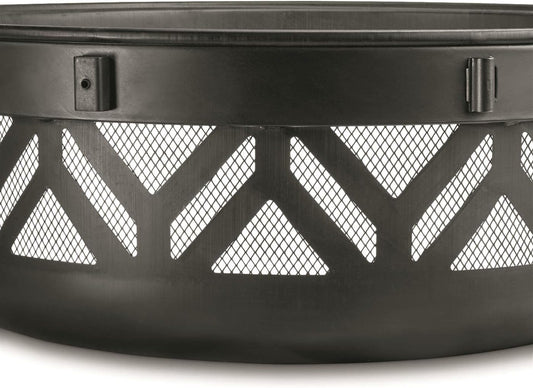 Castlecreek 47" Fire Pit BBQ Grill Outdoor Wood Burning Steel Log Firepit for Camping, Grilling, Smores, Yard, Cooking Outside, Barbecue, Bonfire Geometric