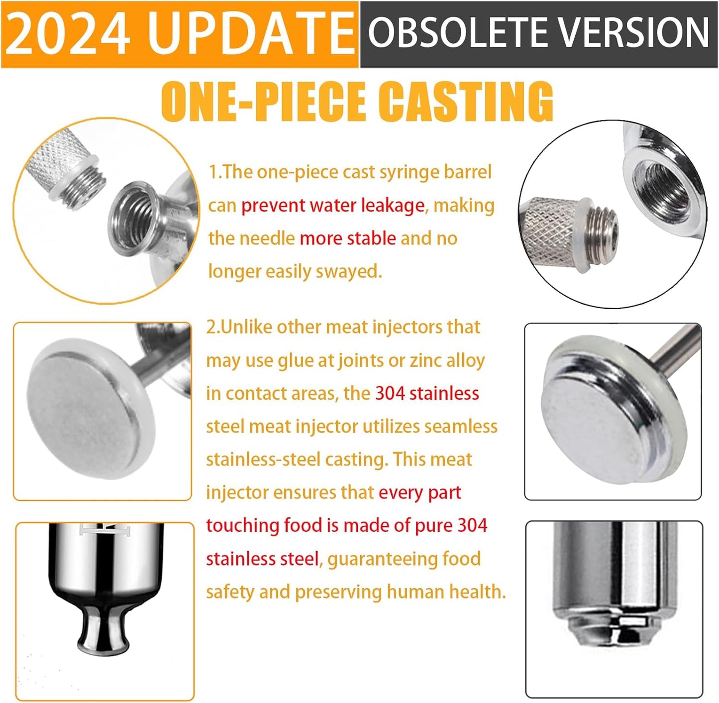 Meat Injector, Marinade Injector with 3 Marinade Needles,Seasoning Injector, Turkey Injector Syringe，2-OZ Large Capacity, All Stainless Steel 2024 UPDATE