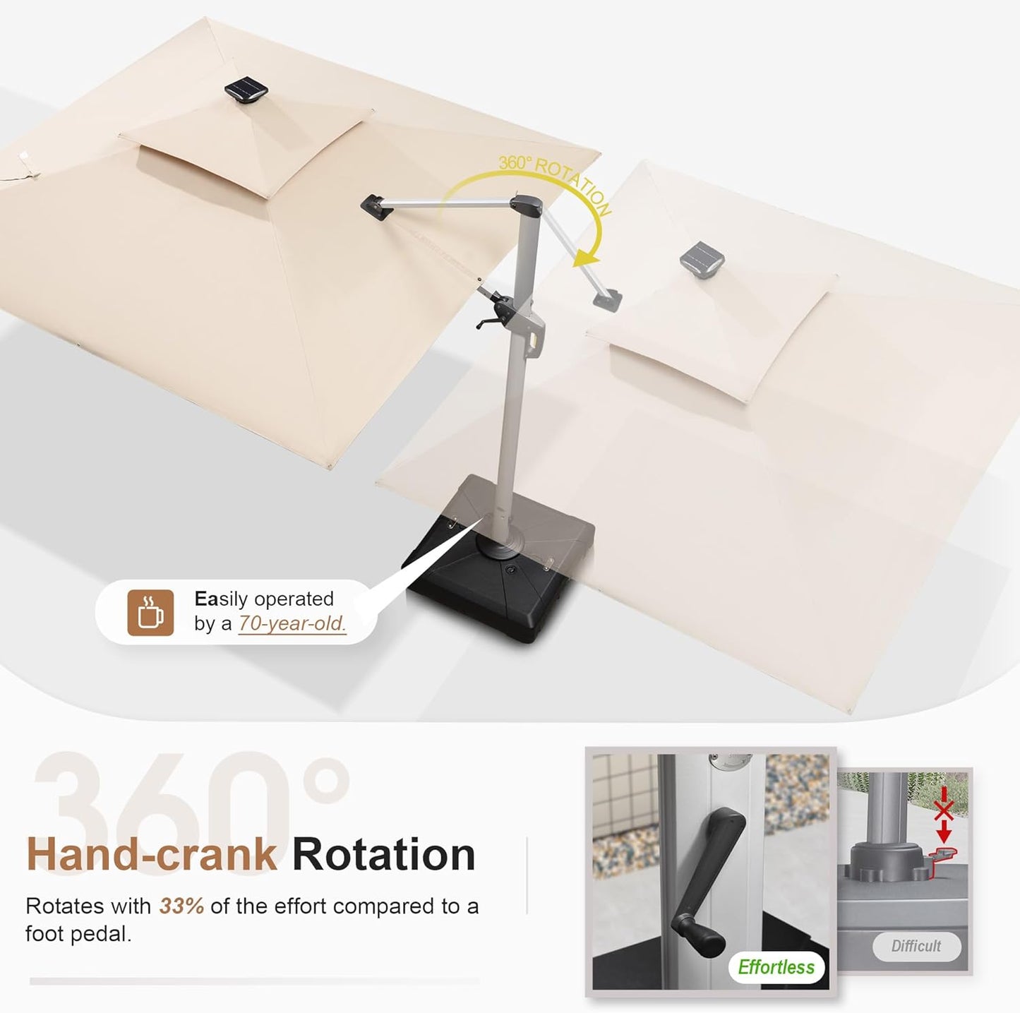 PURPLE LEAF 10' X 13' Double Top Deluxe Solar Powered LED Rectangle Patio Umbrella Offset Hanging Umbrella Outdoor Cantilever Umbrella, Beige