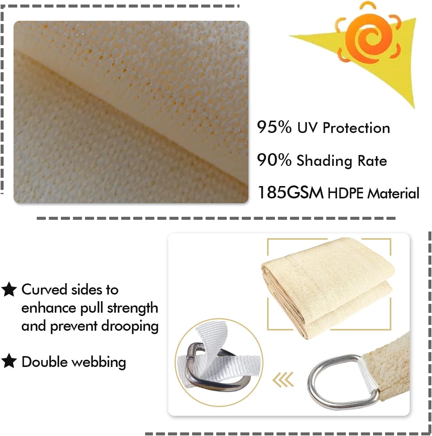 KANAGAWA 16'X18' Cream Custom Size Sun Shade Sail Rectangle UV Block Canopy Cover for Patio Backyard Lawn Garden Outdoor (Customized Available)