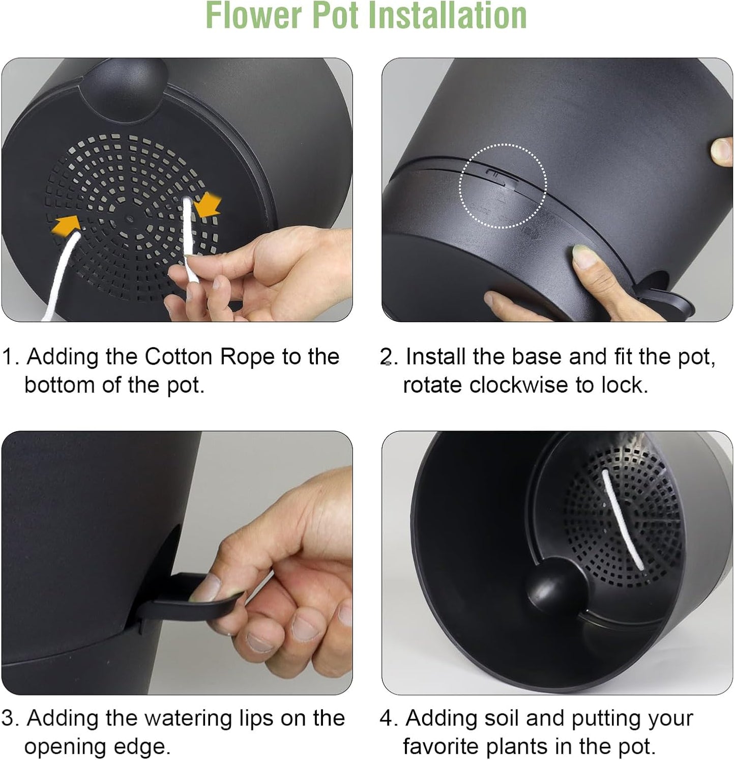 12 inch Large Self Watering Pots for Indoor Outdoor Plants, Flower Plant Pots with Mesh Drainage Holes for Garden House Plants, Plastic Planters with Reservoir for Home Decor, Black