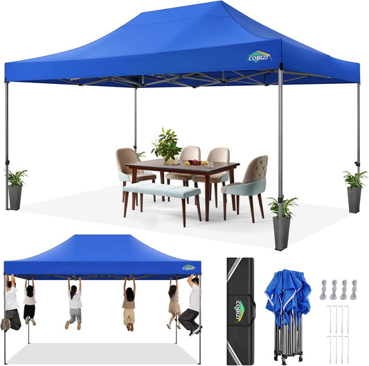 COBIZI 10x15 Heavy Duty Pop up Canopy Tent Easy Up Commercial Outdoor Canopy Wedding Party Tents for Parties All Season Wind & Waterproof Gazebo with Carry Bag, Blue(Frame Thickened)