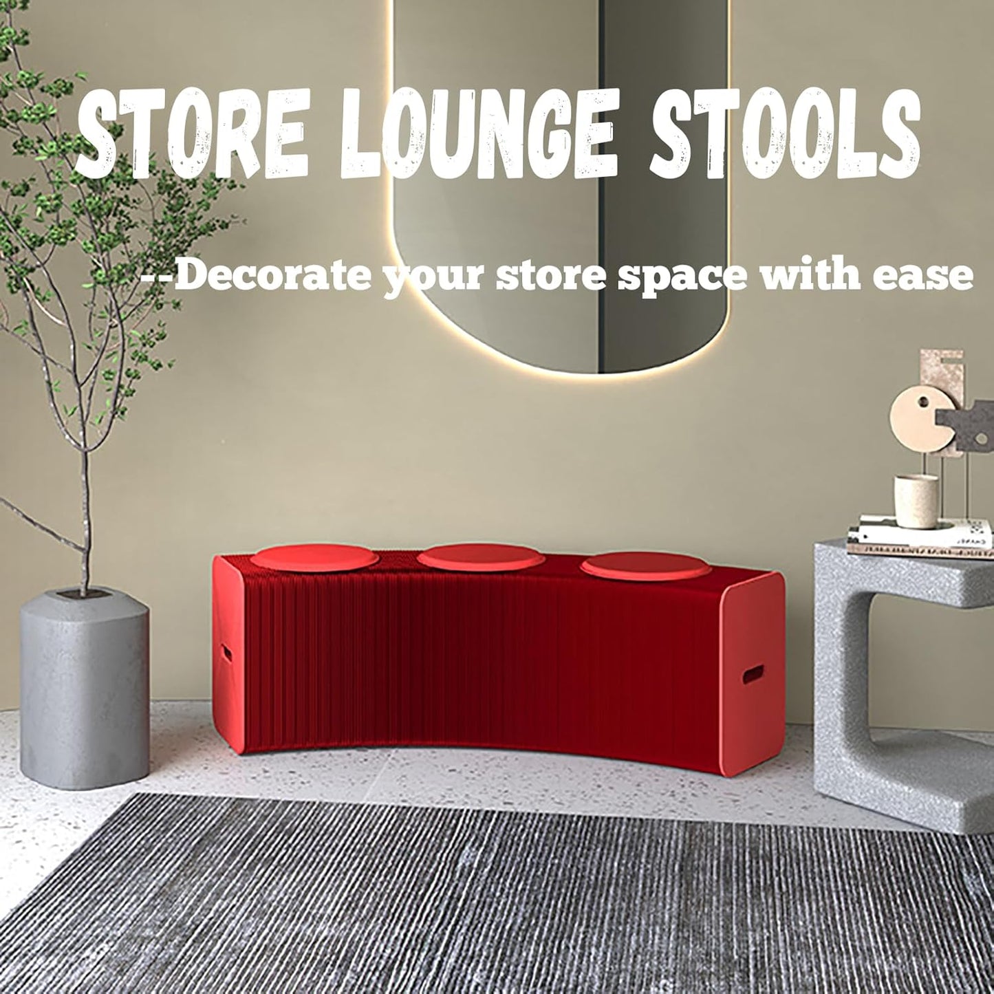 Foldable Kraft Paper Stool, Honeycomb Accordion Folding Bench, Collapsible Paper Stool for Small Spaces, Portable Footrest and Side Table for Living Room and Office,Red-44×31×300cm