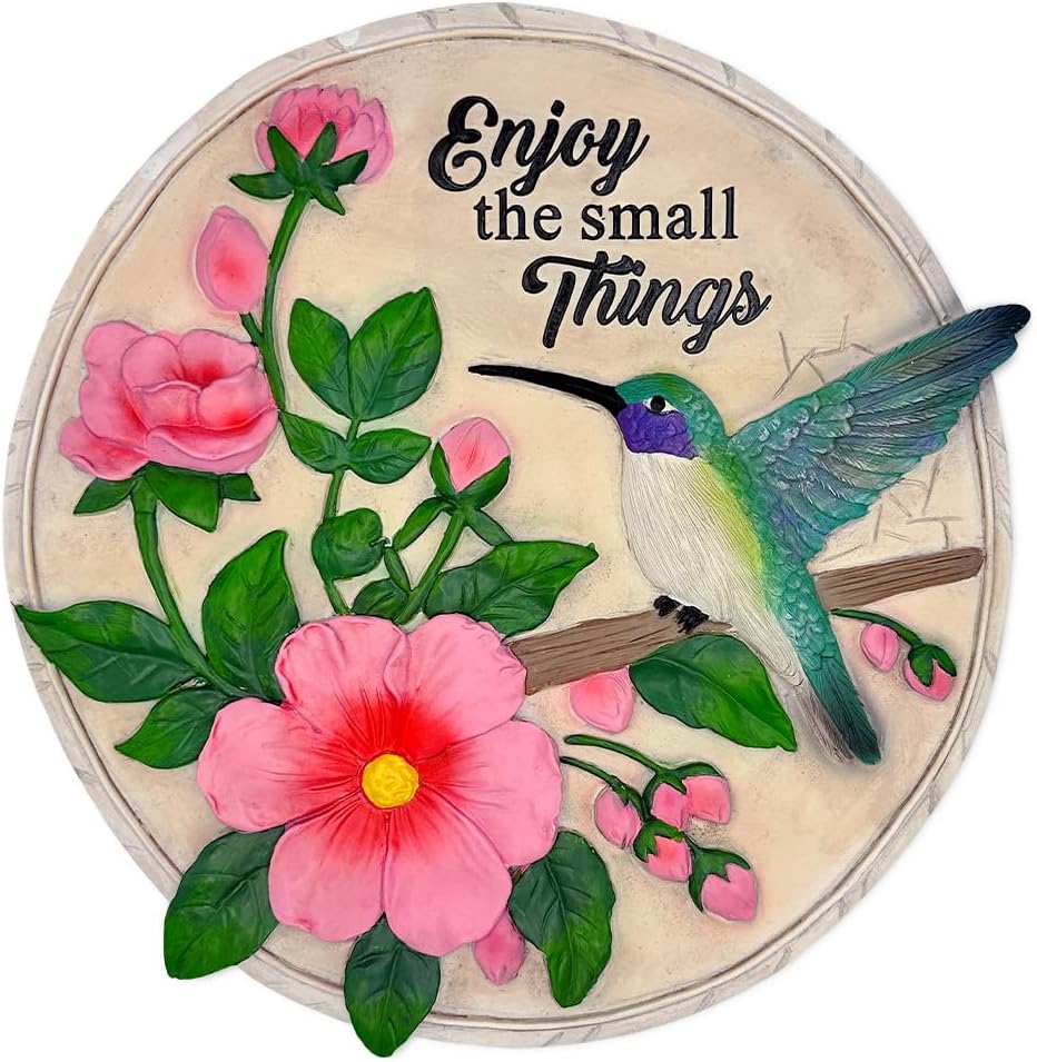 Elegant Resin Stepping Stone, Outdoor Garden Pathway Decoration (Enjoy The Small Things Hummingbird Stepping Stone, 9.5" Decorative Garden Appreciation Gift)