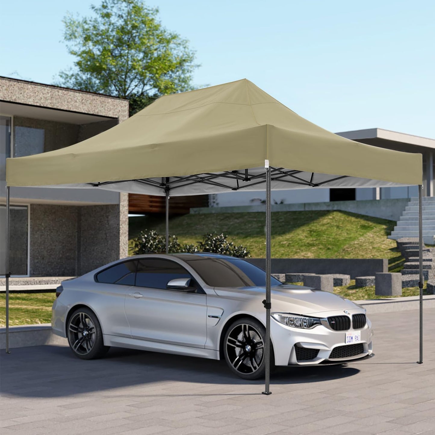 COBIZI 10x15 Heavy Duty Pop up Canopy Tent Easy Up Commercial Outdoor Canopy Wedding Party Tents for Parties All Season Wind & Waterproof Gazebo with Carry Bag, Khaki(Frame Thickened)