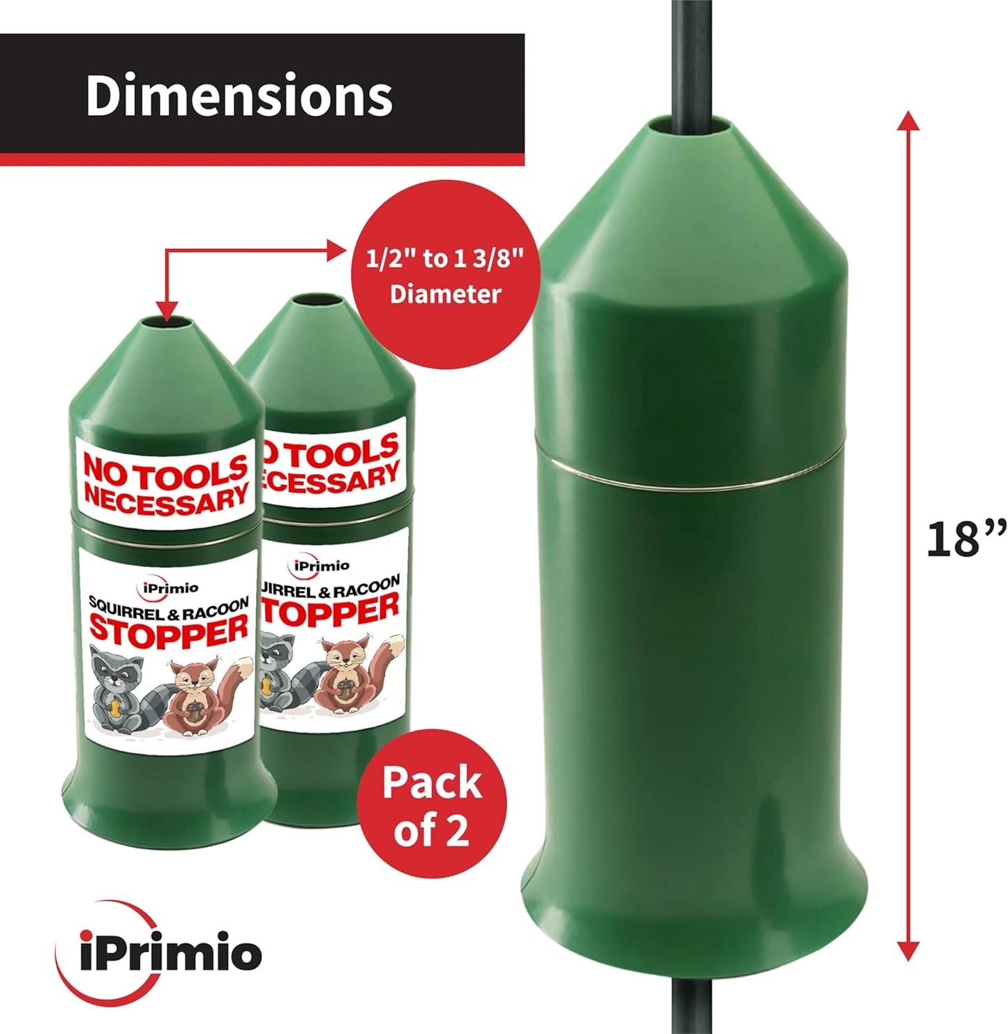 iPrimio 18" Squirrel Baffle – Easy Install Wrap Around Design: Durable Weather-Resistant Bird Feeder Baffle for Poles, Protects Hanging Feeders, No-Tool Setup, 2 Pack