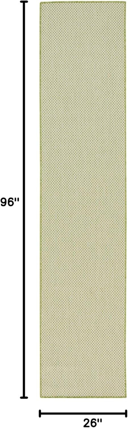 Nourison Home Courtyard Indoor/Outdoor Ivory Green 2'2" x 8' Area Rug, Easy Clean, Non Shedding, Bed Room, Living Room, Dining Room, Backyard, Deck, Patio (2x8)