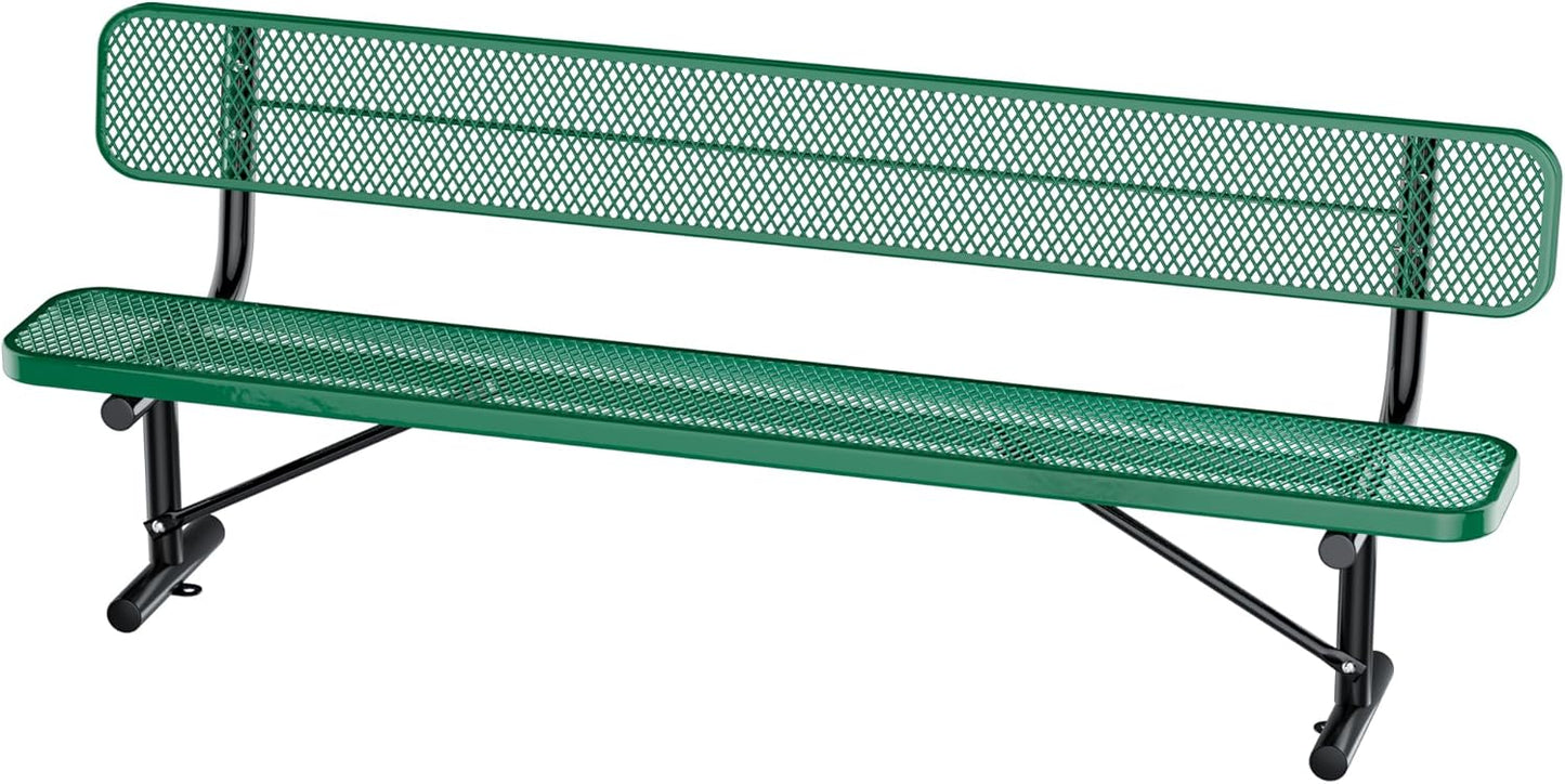 8Ft Heavy Duty Park Bench with Back Portable Frame, Outdoor Steel Bench with Backrest, Expanded Metal Mesh Bench for Lawn, Park, Deck, Garden, Patio, Porch, Green