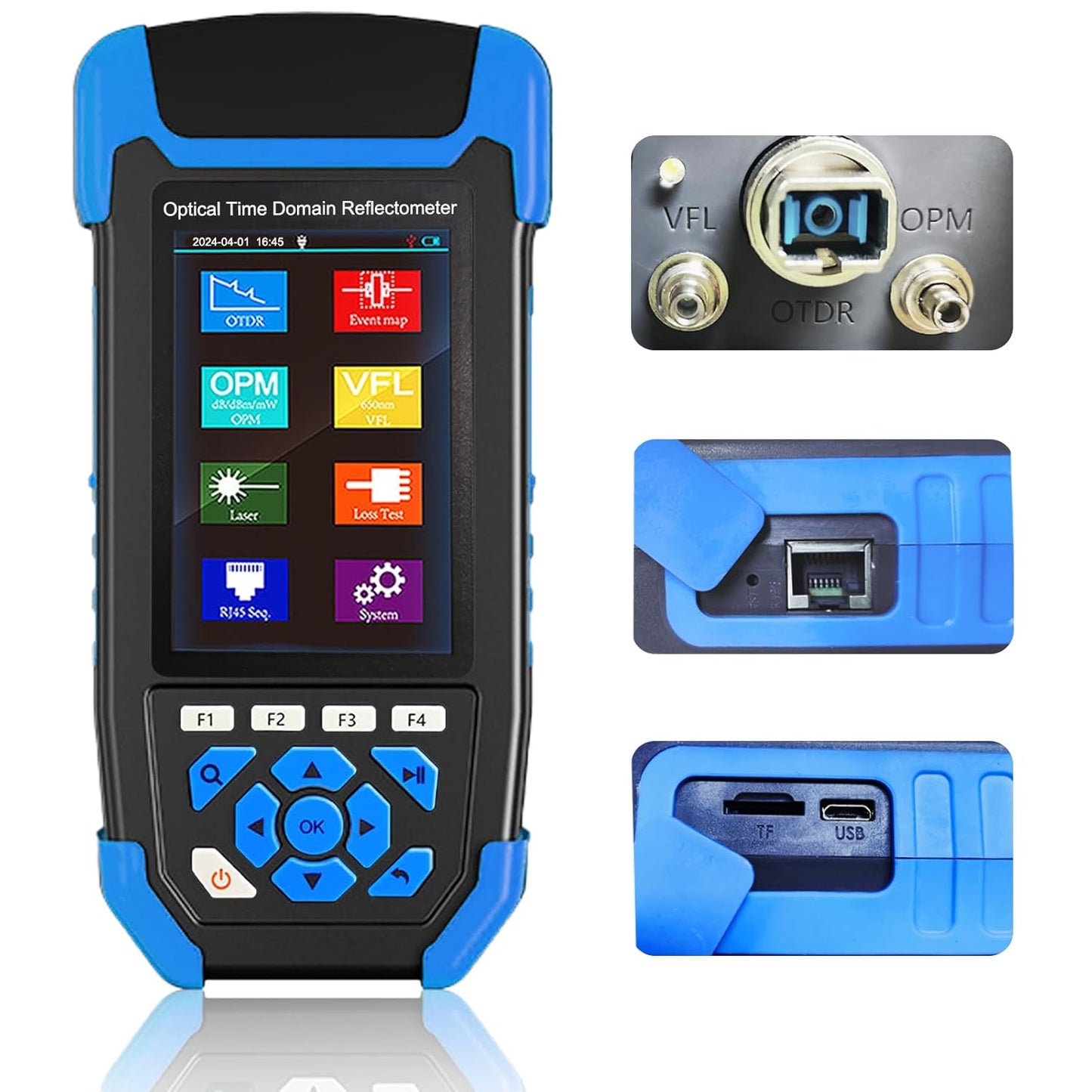 OTDR Optical Fiber Tester Mini-Pro SM 1310/1550nm with Event Map.Multi-Function Tester OPM,OLS,RJ45,VFL.Test Range 10m-60km Dynamic Range 24db/22db Connector UPC with FC/UPC-FC/APC-SX and FC/SC