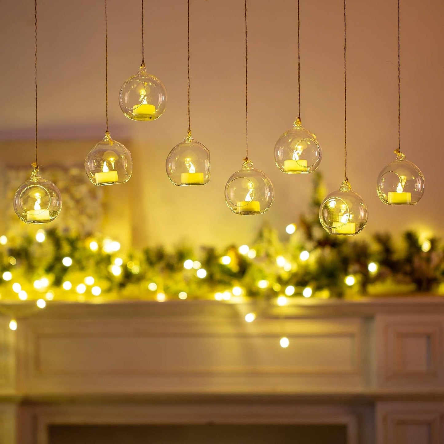 Sziqiqi 3.15inch Glass Globes Glass Bulbs Hanging Tea Light Holder Glass Terrarium Container Wedding Centerpiece Backyard Decoration Christmas Ornaments 6pcs+2 Extra