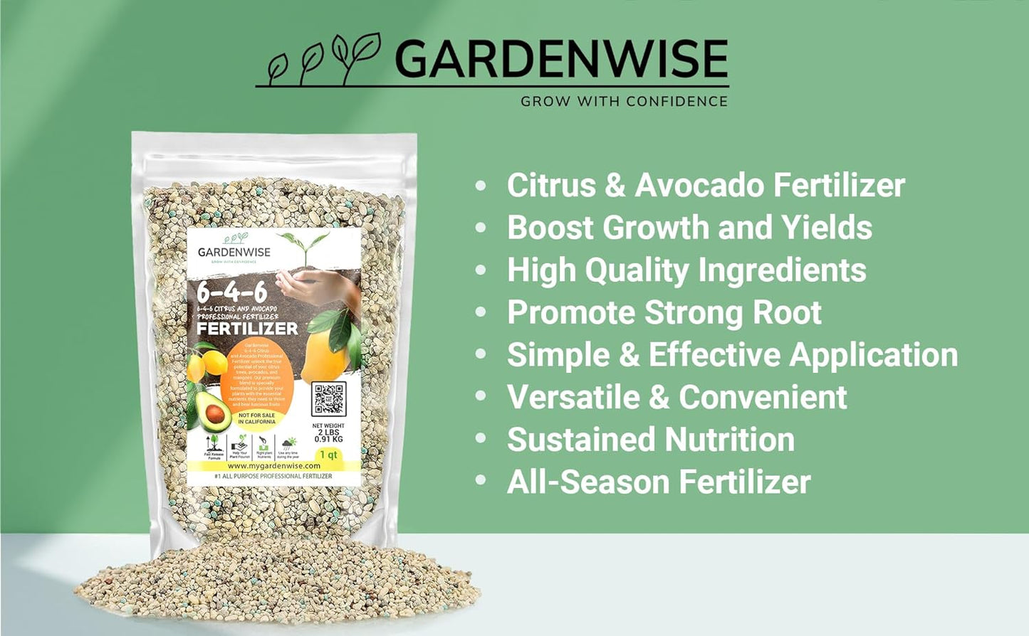 Avocado & Citrus Tree Fertilizer for Indoor & Outdoor Plants | Quick-Release Nitrogen - Citrus Fertilizer (3 Quarts)