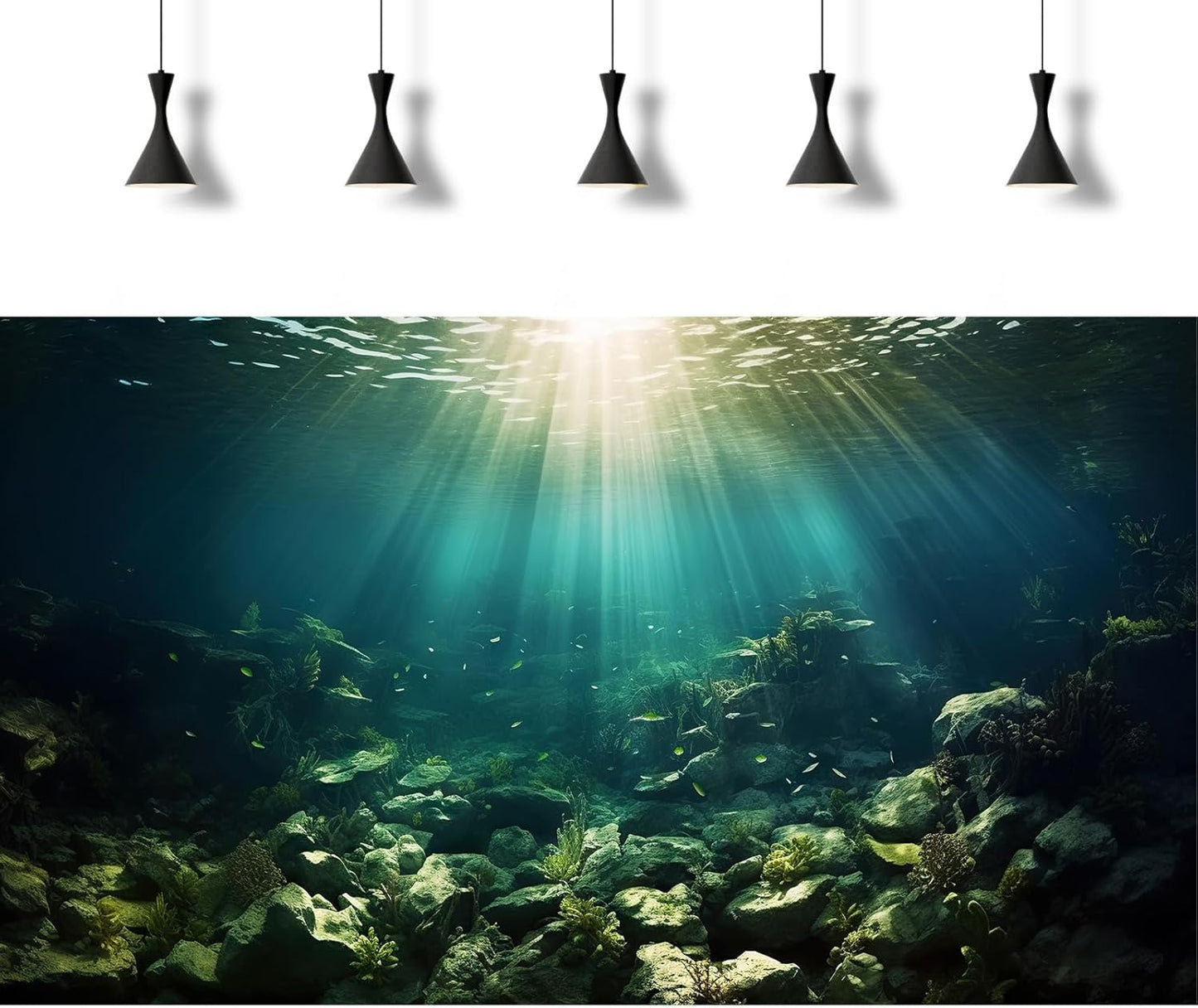 Deep Ocean Aquarium Background Under The Sea Fish Tank Background Underwater World Terrarium Backgrounds Ocean Floor Rock Aquatic Plants Aquarium Backdrop for Fish Tank Backgrounds Decors 24x12in