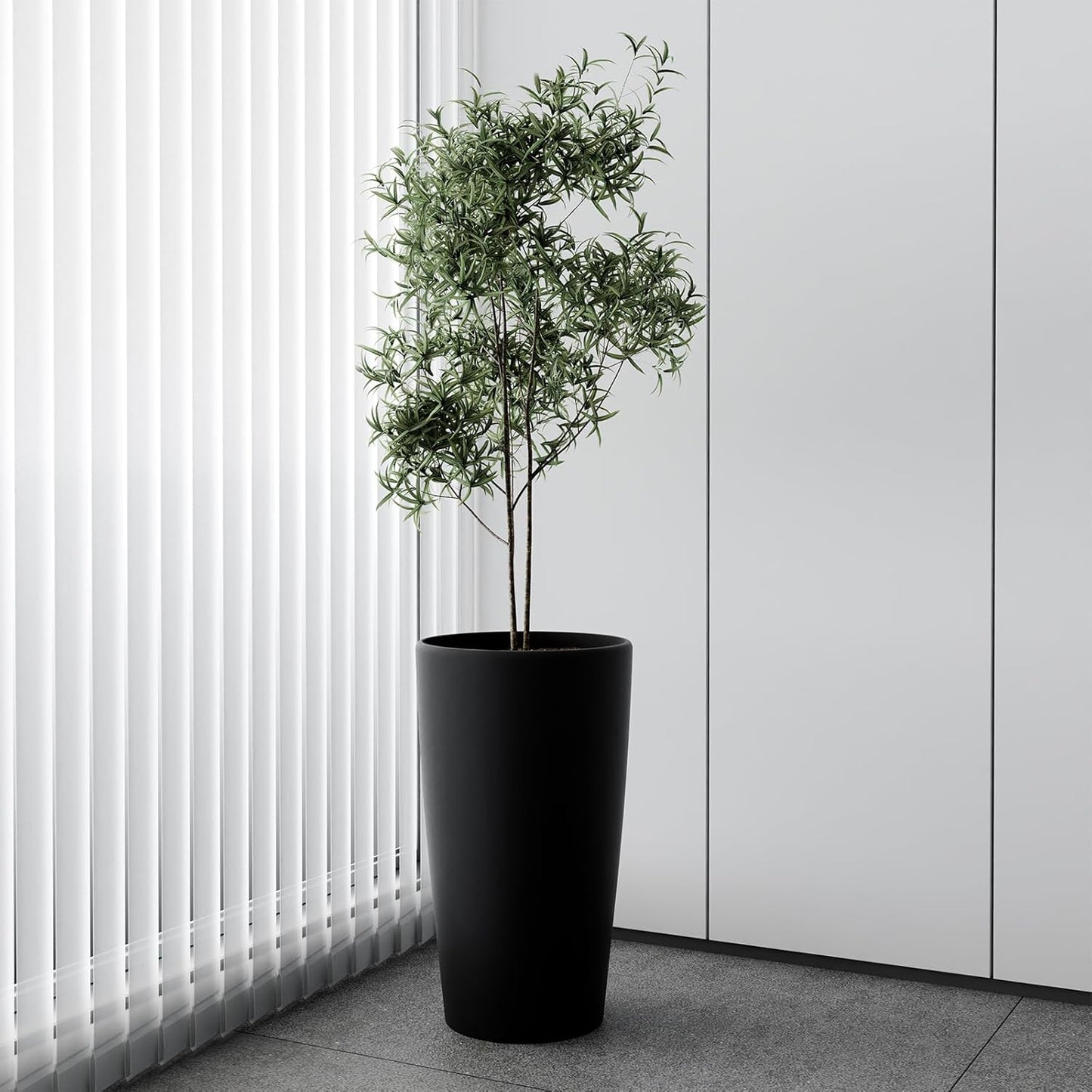 SnugNiture Set of 2 Round Tall Planters 22 Inch, Large Planter for Indoor Outdoor Plants, Modern Flower Pot Containers Large Decorative Tree Planter, Black