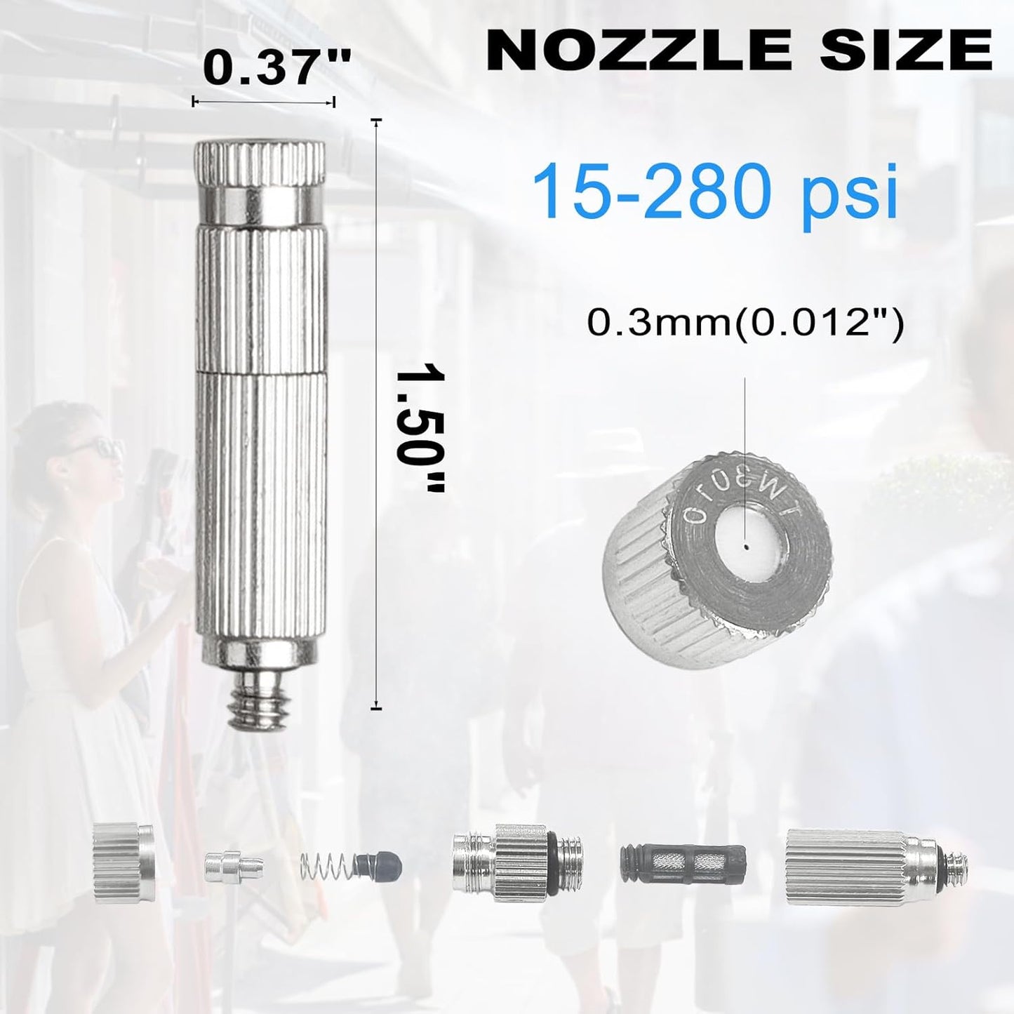 Brass Patio Misting Kit – 11pcs Brass Micro-Nozzles & 16pcs 3/8″ Slip Connectors for Outdoor Cooling (UNC 10/24, 0.012″ Precision Orifice, 15-280 psi)